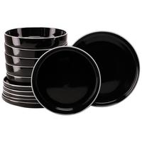 Tafelservice Nordic Gourmet Schwarz, 6 Pers., 12-teilig - Schwarz Hochglanz/Weiß, Basics, Keramik - Creatable