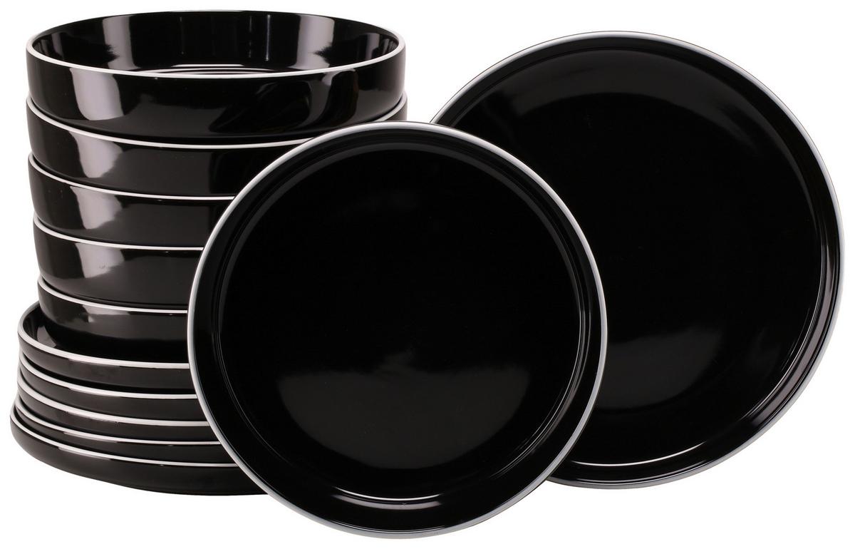 Tafelservice Nordic Gourmet Schwarz, 6 Pers., 12-teilig - Schwarz Hochglanz/Weiß, Basics, Keramik - Creatable