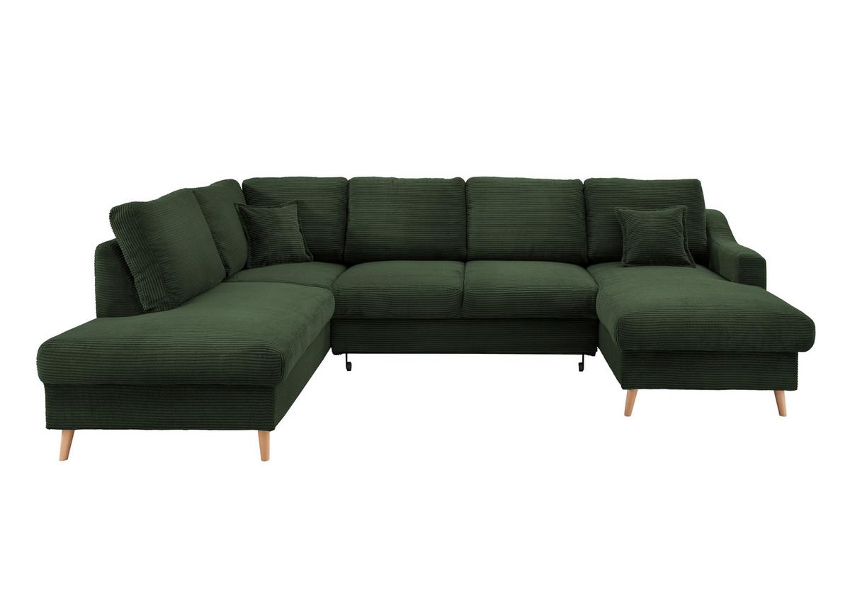 Wohnlandschaft Valentina - Dunkelgrün/Naturfarben, KONVENTIONELL, Textil (200/301/150cm) - P & B