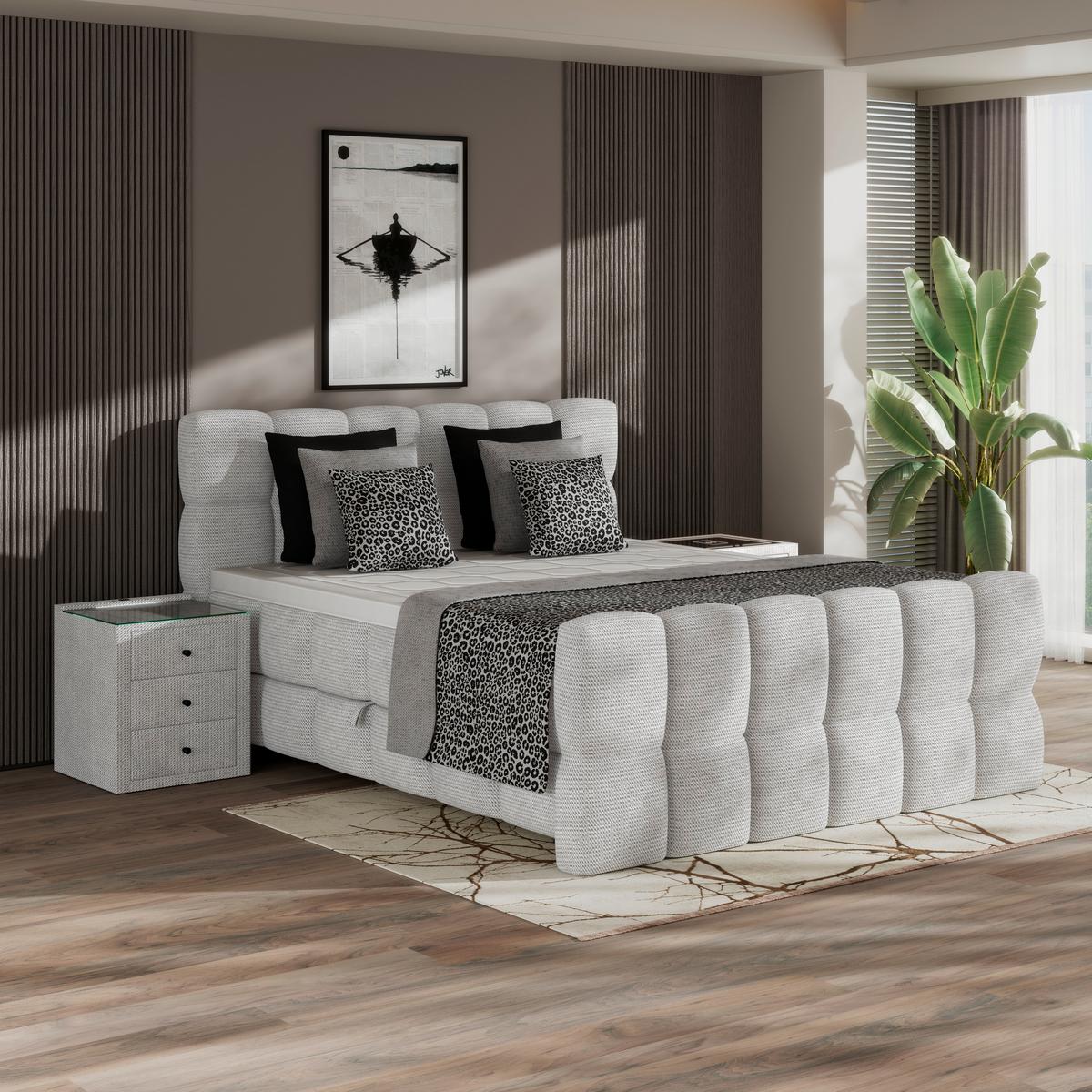 Boxspringbett Brisbane inkl. Bettkasten 200x200 - Grauweiß/Schwarz, Trend, Holz/Holzwerkstoff (200/200cm) - Sembella