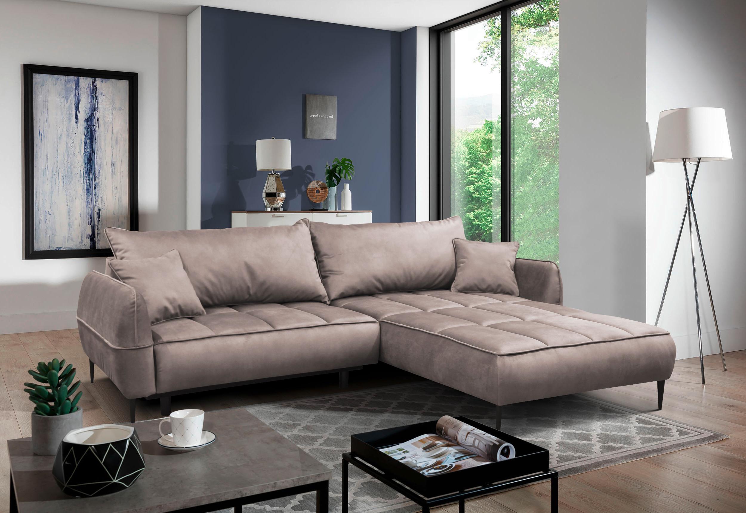 Ecksofa Mit Bettkasten Letto 260x189 Cm Velours Beige - Beige/Schwarz, Design, Textil (260/189cm) - MID.YOU