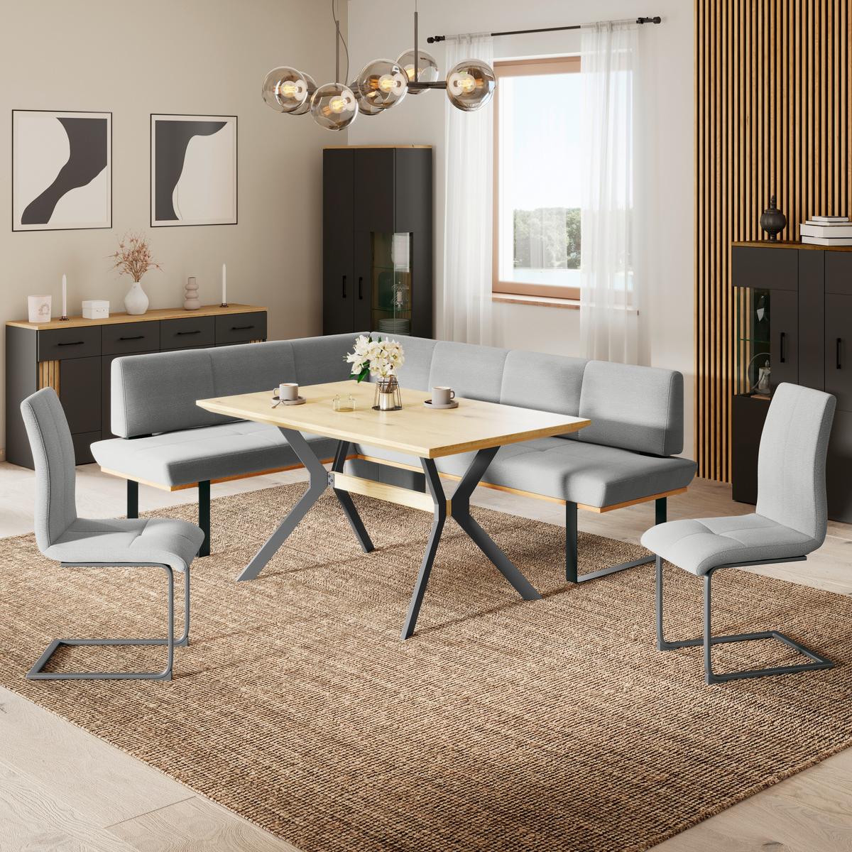 Eckbank Tristan Webstoff hellgrau, S:175x245cm - Hellgrau/Schwarz, MODERN, Holz/Textil (175/245cm) - James Wood