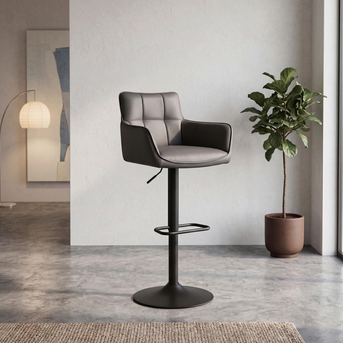 Barhocker Braga Grau B: 54,5 cm - Schwarz/Grau, MODERN, Textil/Metall (54,5/91/113/51,5cm) - Livetastic