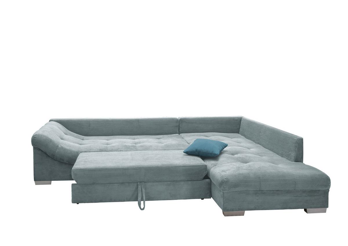 Rohová sedačka ALVITO, pravá, světle modrý manšestr - petrolej/barvy stříbra, Design, dřevo/textil (298/202cm) - MID.YOU