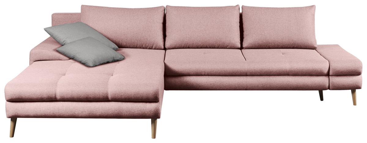Ecksofa mit Schlaffunktion Floby Stauraum Rosa - Erlefarben/Naturfarben, Trend, Textil (313/215cm) - MID.YOU