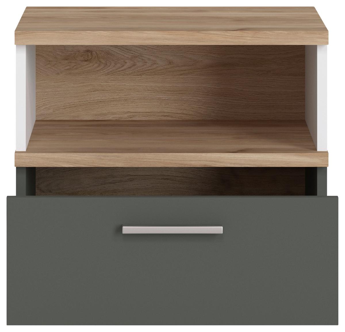 Noční stolek TWENTY dekor bílá/grafit/dub - bílá/barvy dubu, Moderní, kompozitní dřevo/plast (50/45/40cm) - Modern Living