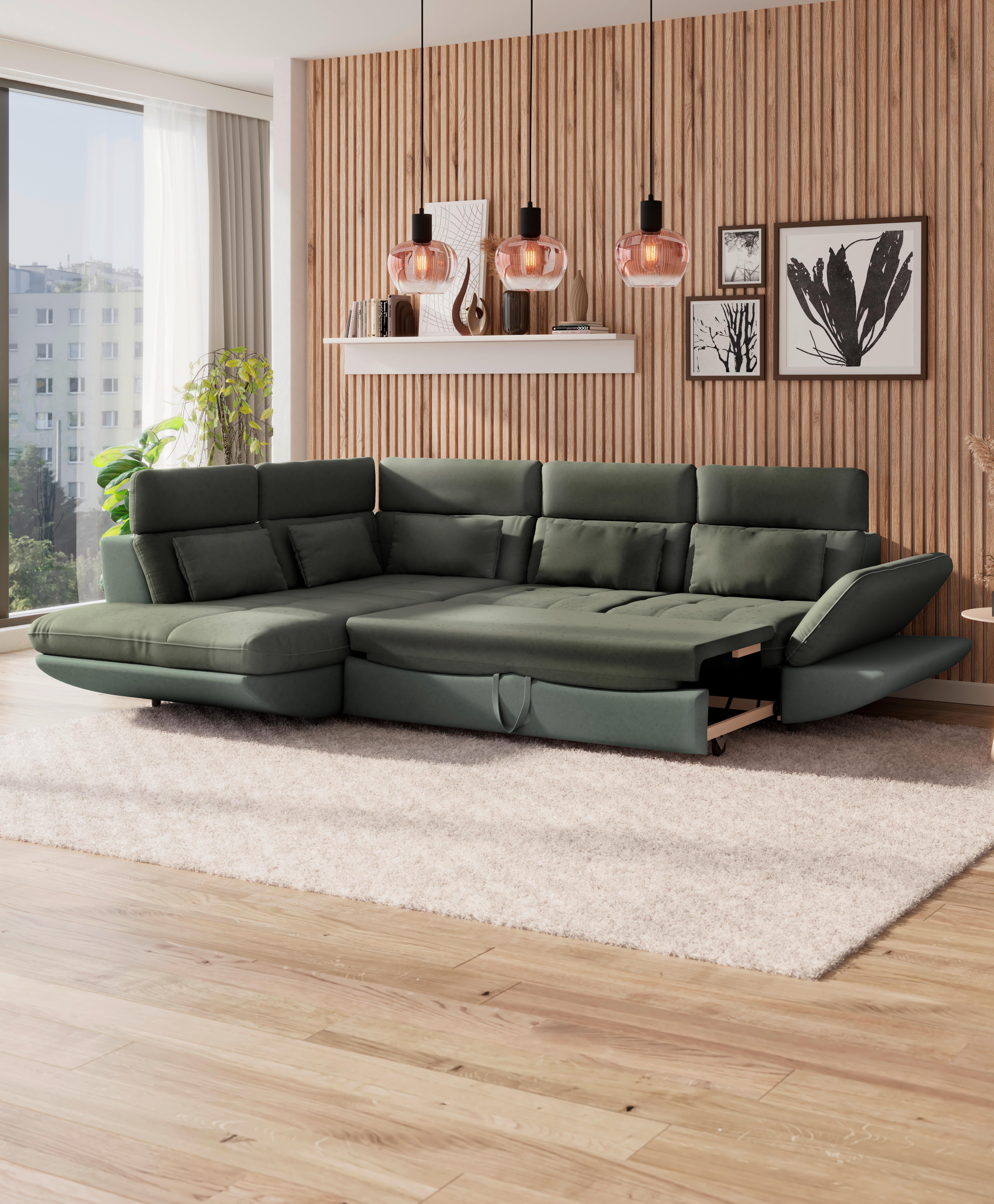 Ecksofa mit Schlaffunktion Park Hell-/Dunkelgrün - Dunkelgrün/Schwarz, MODERN, Textil (233/311cm) - Luca Bessoni