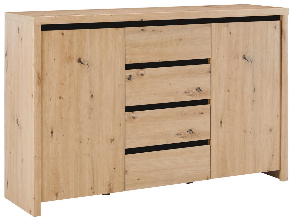 Široká komoda Larios, š: 143 cm - černá/dub artisan, Moderní, kompozitní dřevo (143/91/40cm) - Mömax