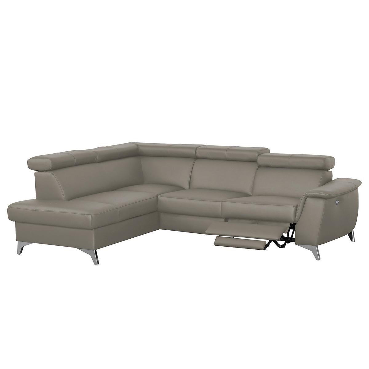 Ecksofa Lince Teilleder Schlammfarben 197x257 - Chromfarben/Schlammfarben, Design, Leder/Textil (197/257cm) - Livetastic