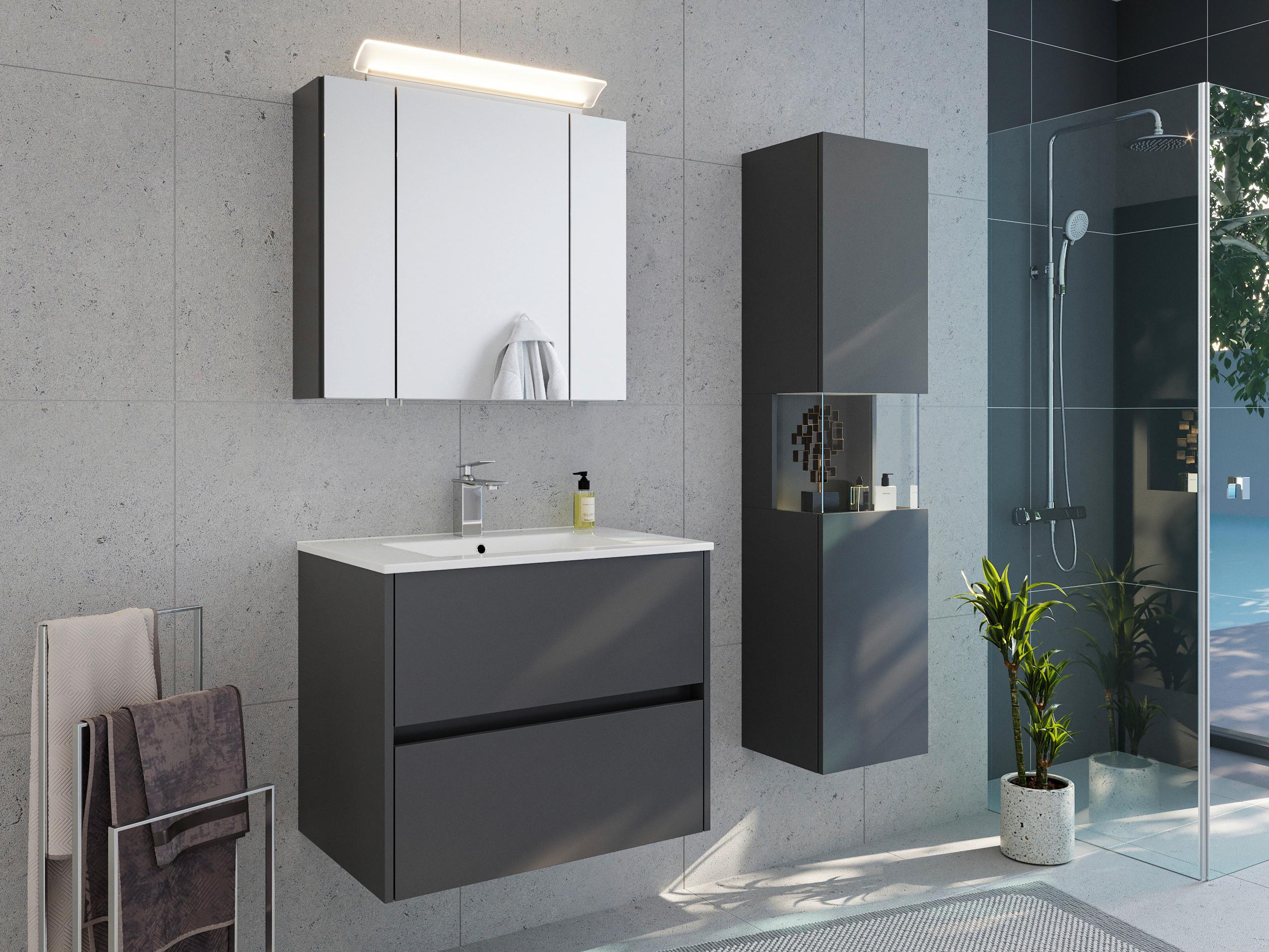 BADEZIMMER Limes, Graphitfarben B: 70 cm - Graphitfarben/Weiß, Basics, Keramik/Holzwerkstoff (70cm) - MID.YOU