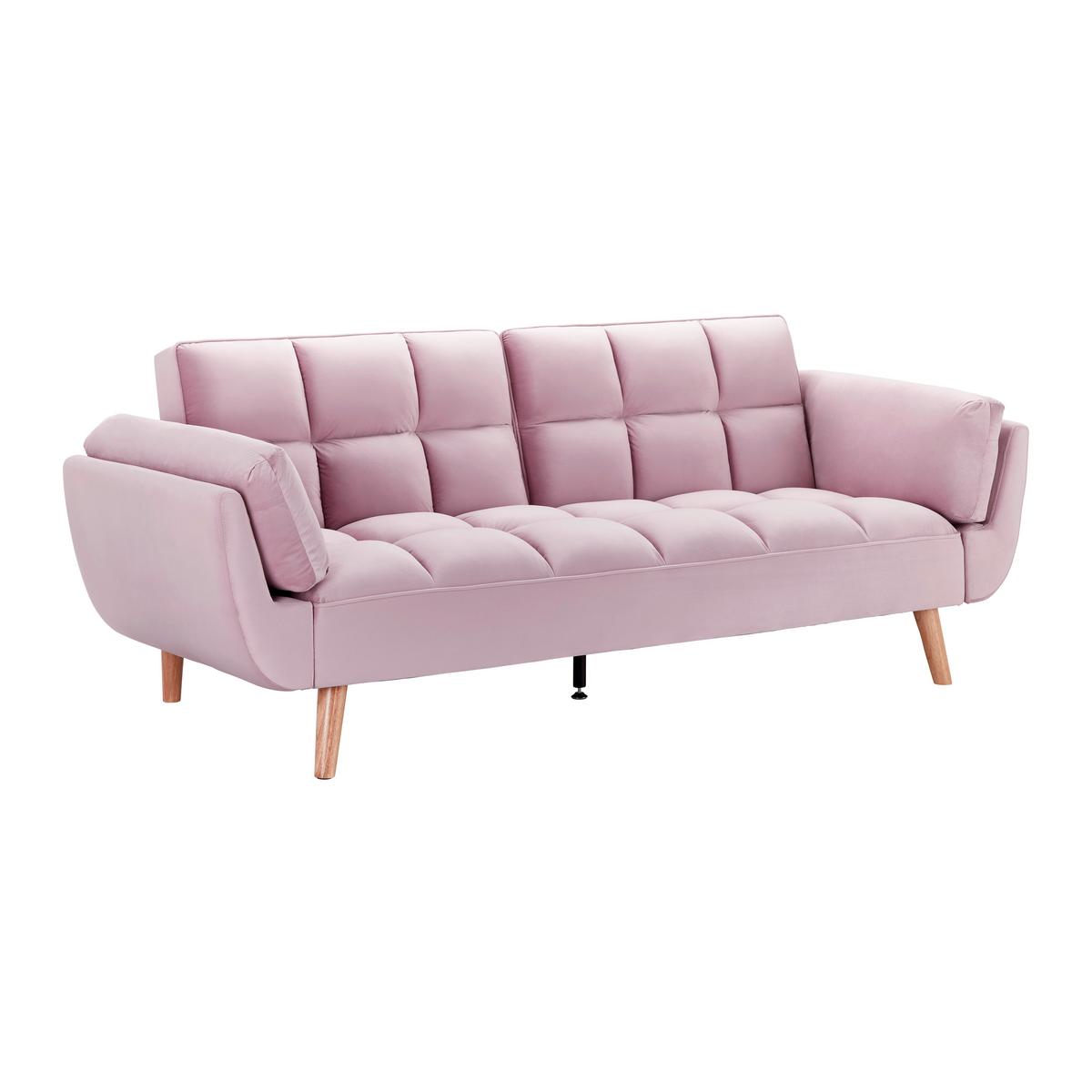 Rozkládací pohovka CORA, růžový samet, max. 360 kg - růžová/přírodní barvy, Moderní, dřevo/textil (214/92/81cm) - Bessagi Home