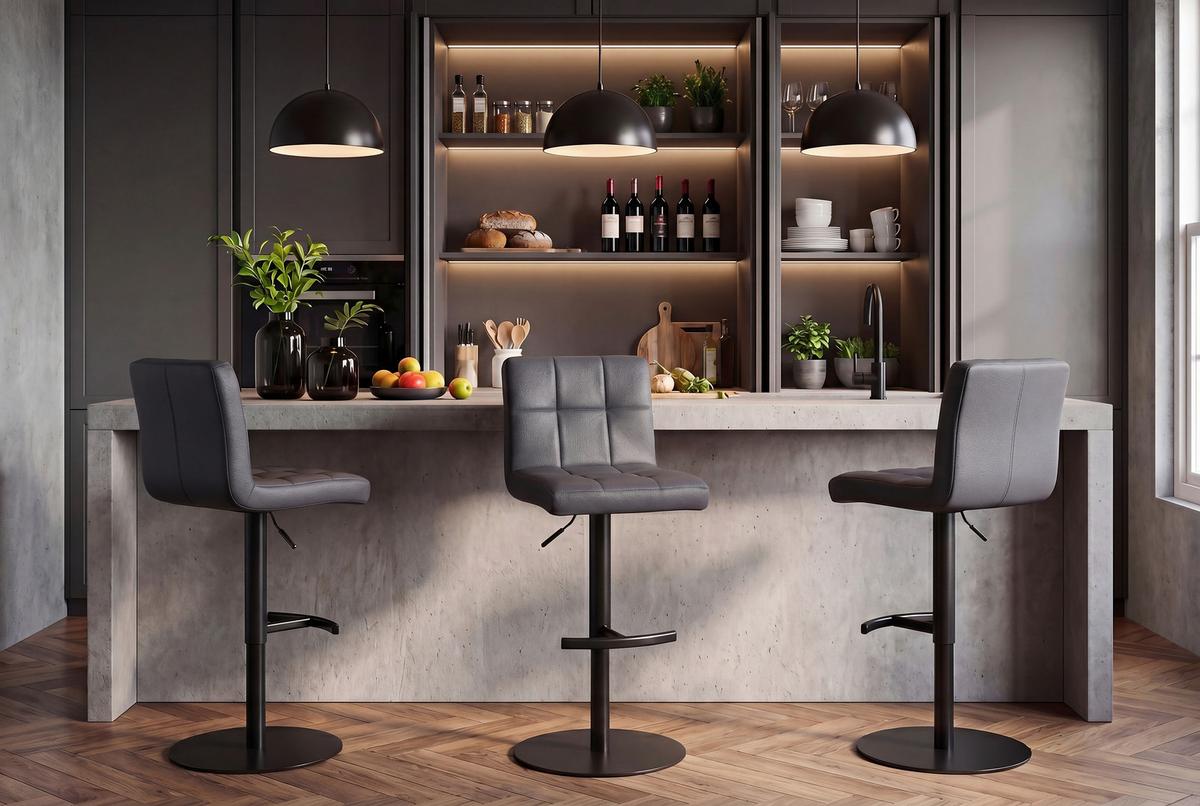 Barhocker Triest Grau B: 43 cm - Schwarz/Grau, MODERN, Leder/Metall (43/92/113/51,5cm) - Livetastic