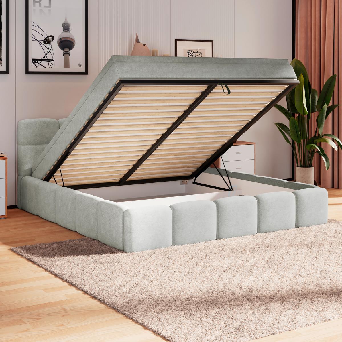 Polsterbett Noe Cremefarben 180x200 Cm - Creme/Schwarz, Trend, Textil/Metall (180/200cm)