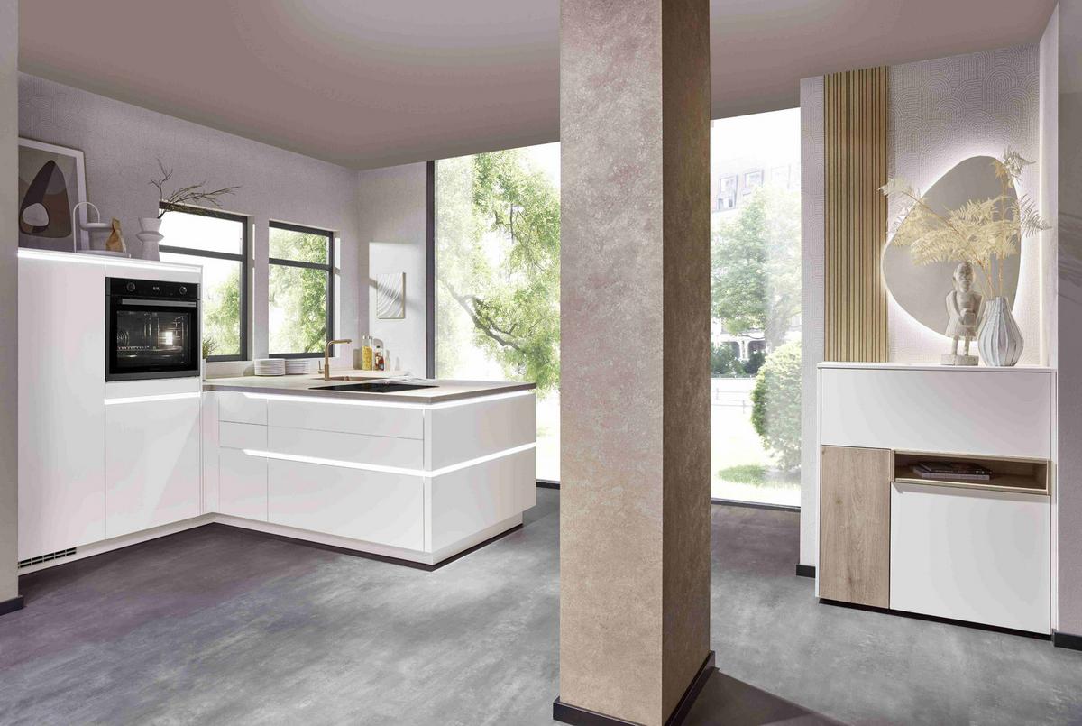 Einbauküche Eastbourne Frei Planbar Grifflose Küche - Weiß, MODERN, Holzwerkstoff - Vertico