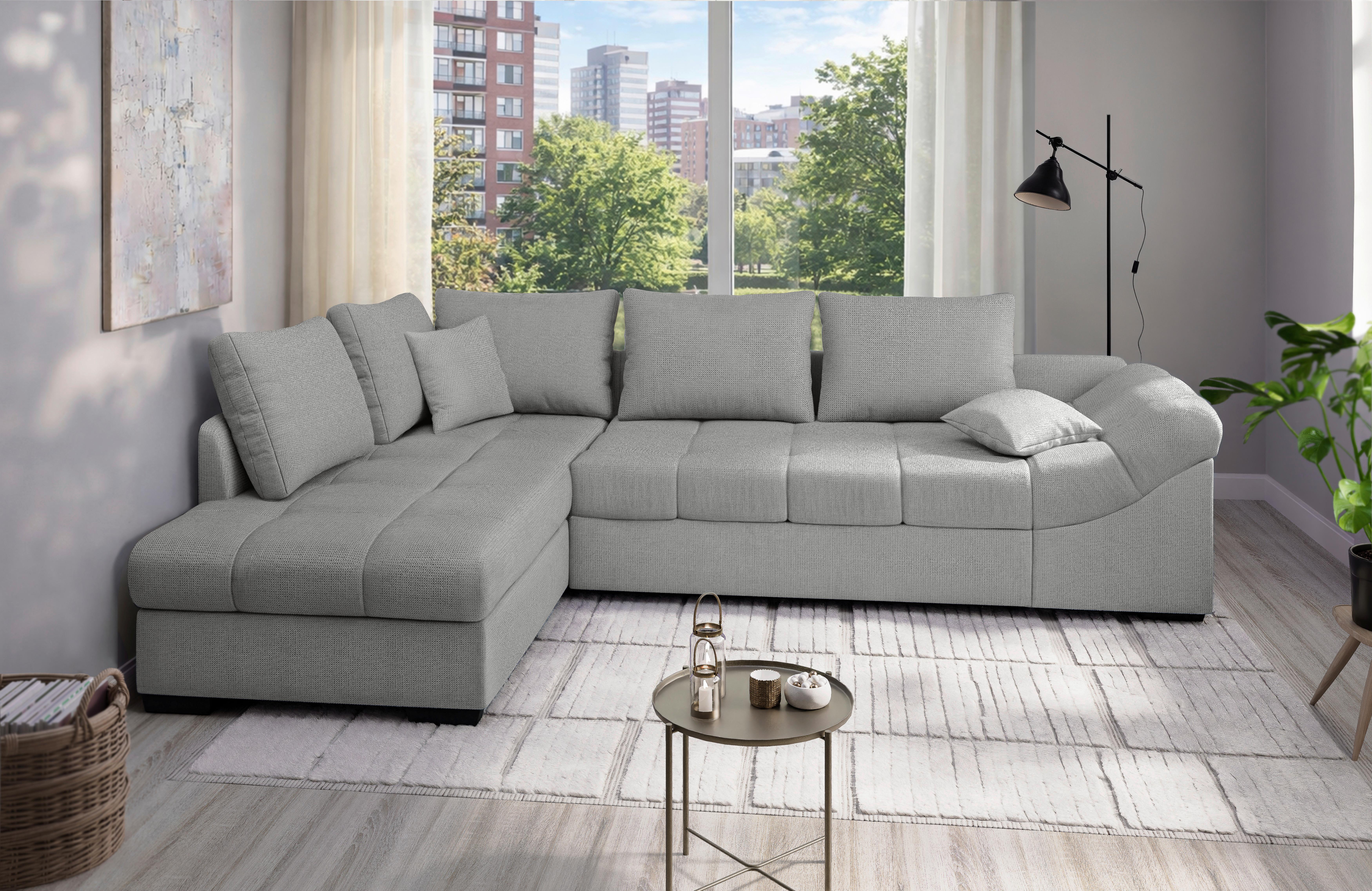Eckschlafsofa Alvito Silberfarben S: 202x298 Cm - Silberfarben/Schwarz, MODERN, Textil (202/298cm) - MID.YOU