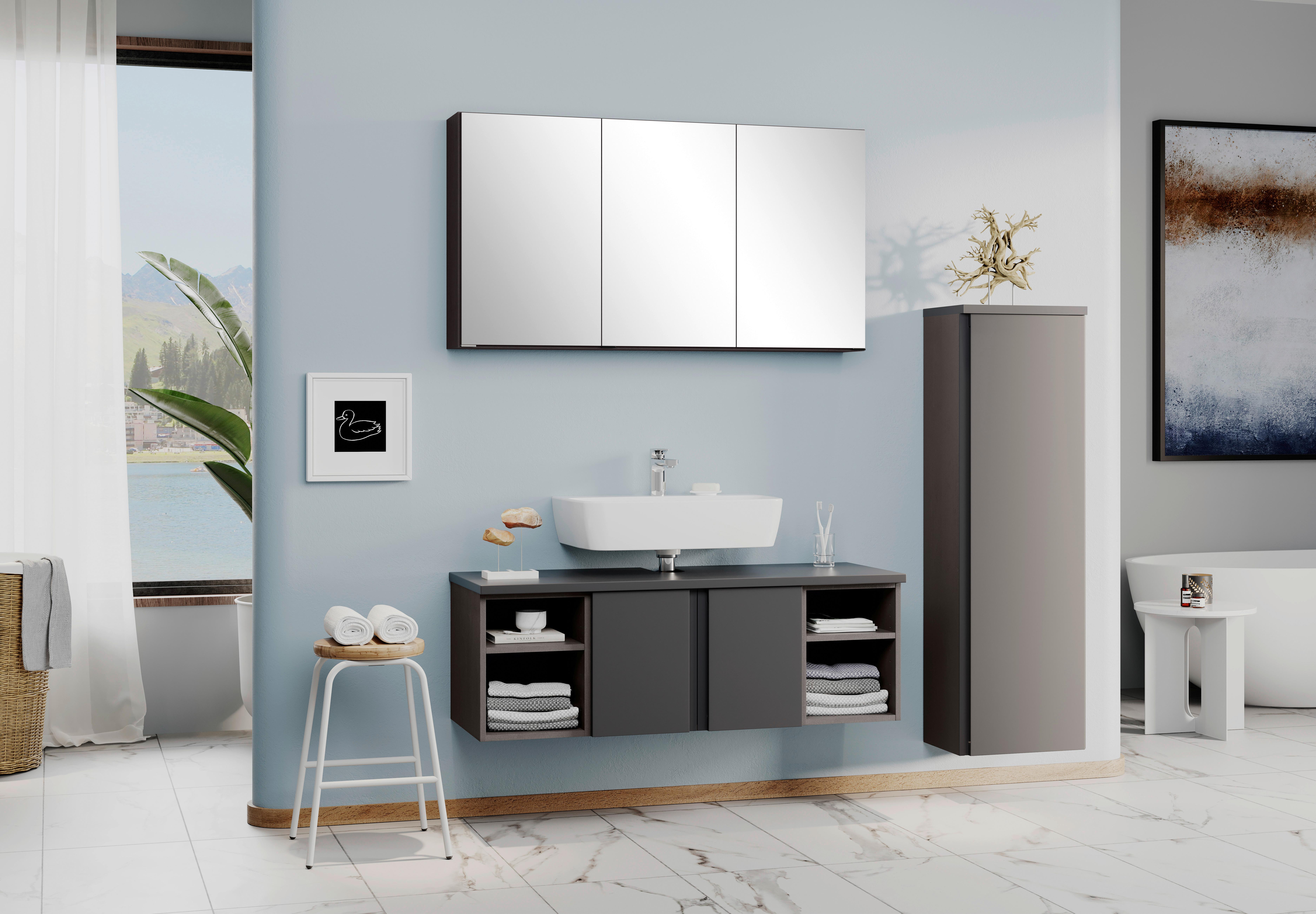 Spiegelschrank Arosa 3 Spiegeltüren 120x64 cm - Graphitfarben, MODERN, Glas/Holzwerkstoff (120/64/20cm) - Held