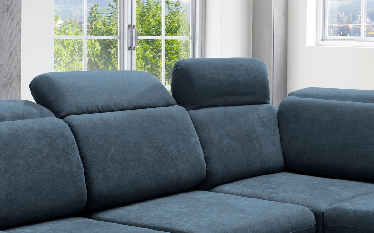 Ecksofa Vasto Dunkelblau S: 283x228 cm - Chromfarben/Dunkelblau, Design, Textil (283/228cm) - Livetastic