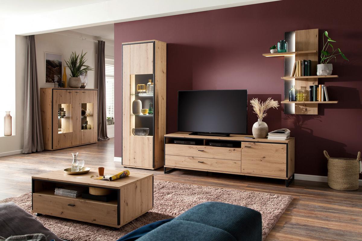 Wohnkombination 3-Tlg. Buenos Aires Anthrazit/Eichefarben - Eichefarben/Anthrazit, Design, Glas/Holzwerkstoff (307/210/50cm) - MID.YOU
