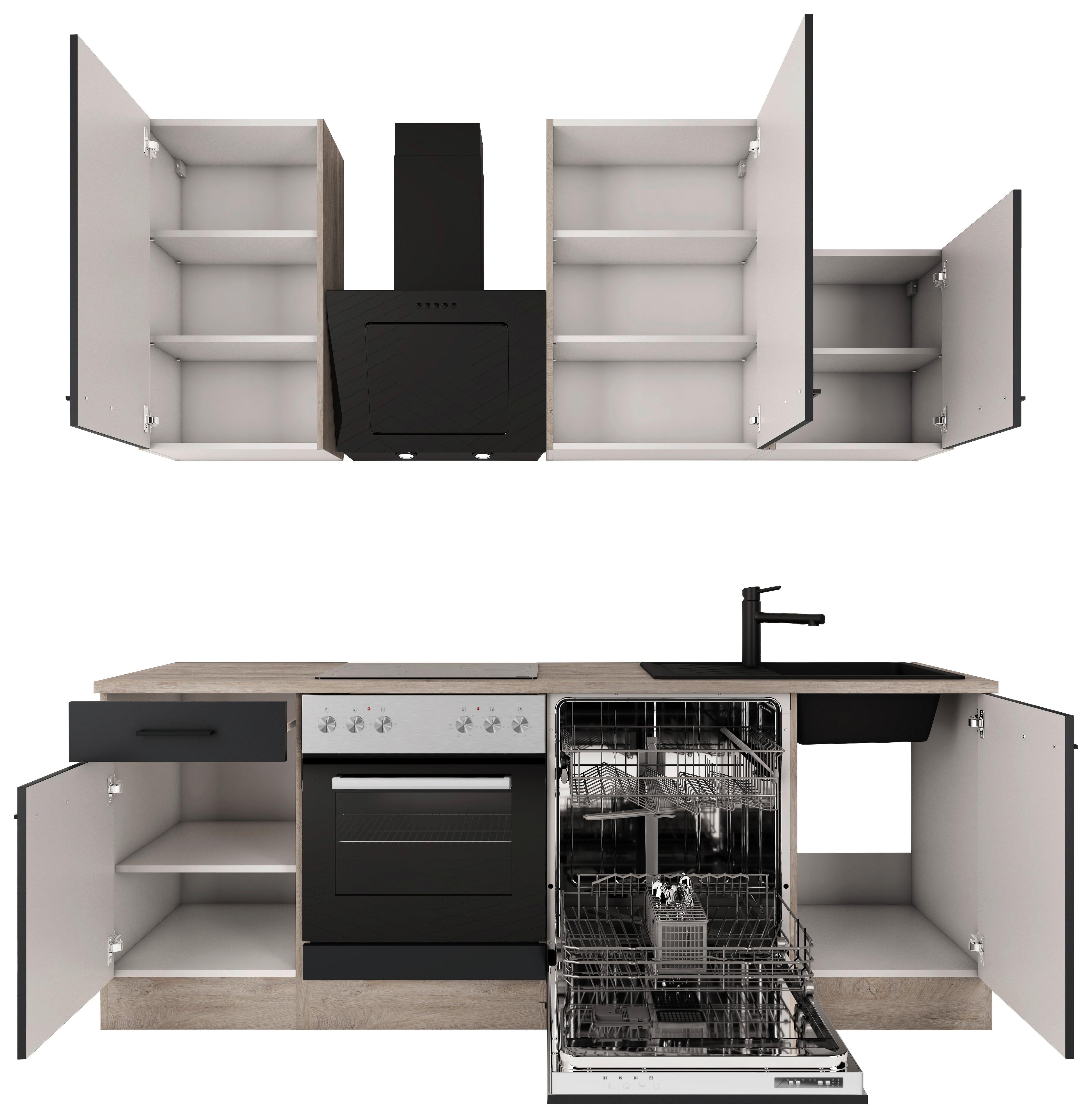 Küchenblock Capri Eiche/Schwarz B: 220 cm - Eichefarben/Schwarz, Basics, Holzwerkstoff (220cm) - FlexWell