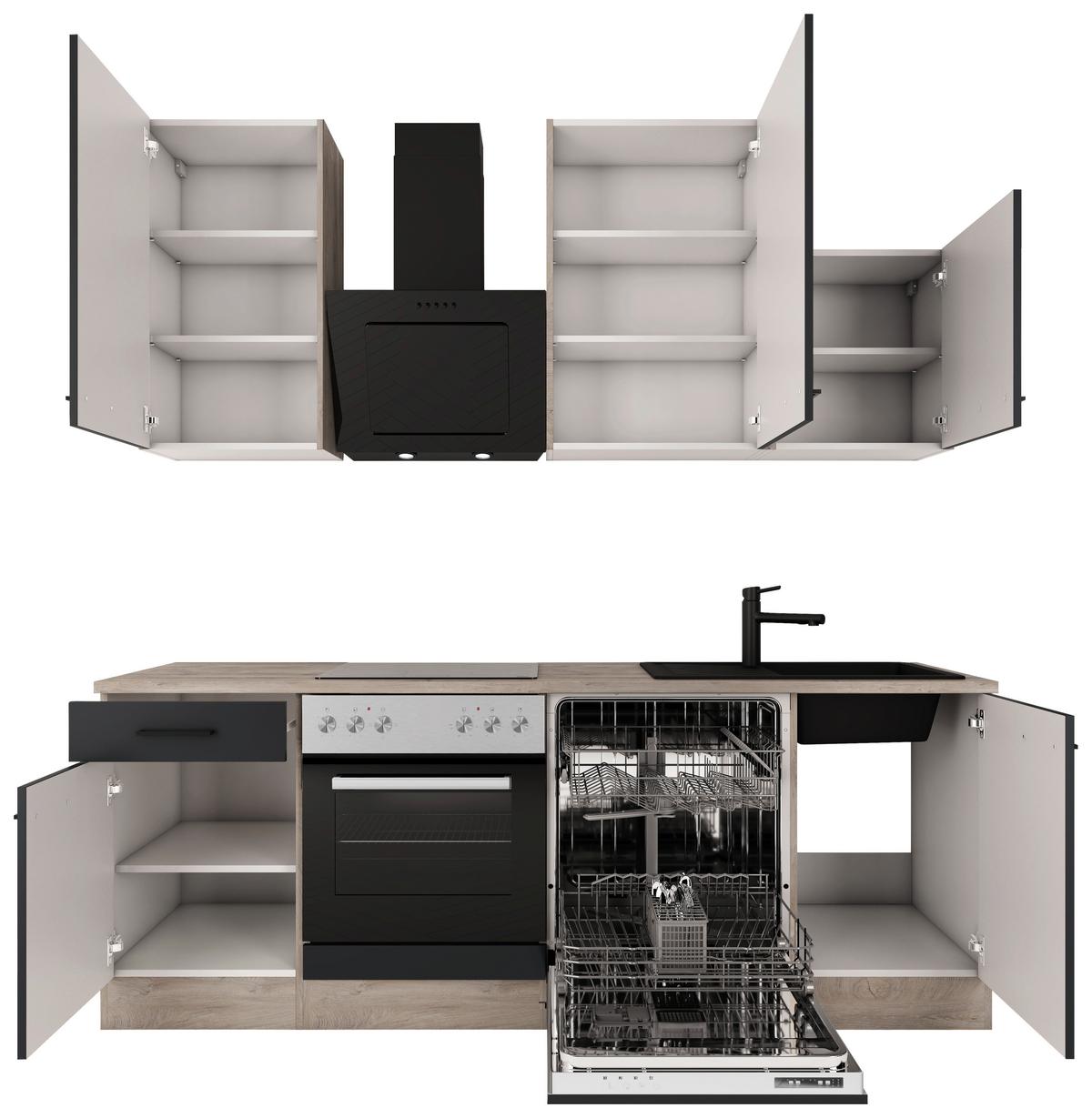 Küchenblock Capri Eiche/Schwarz B: 220 cm - Eichefarben/Schwarz, Basics, Holzwerkstoff (220cm) - FlexWell