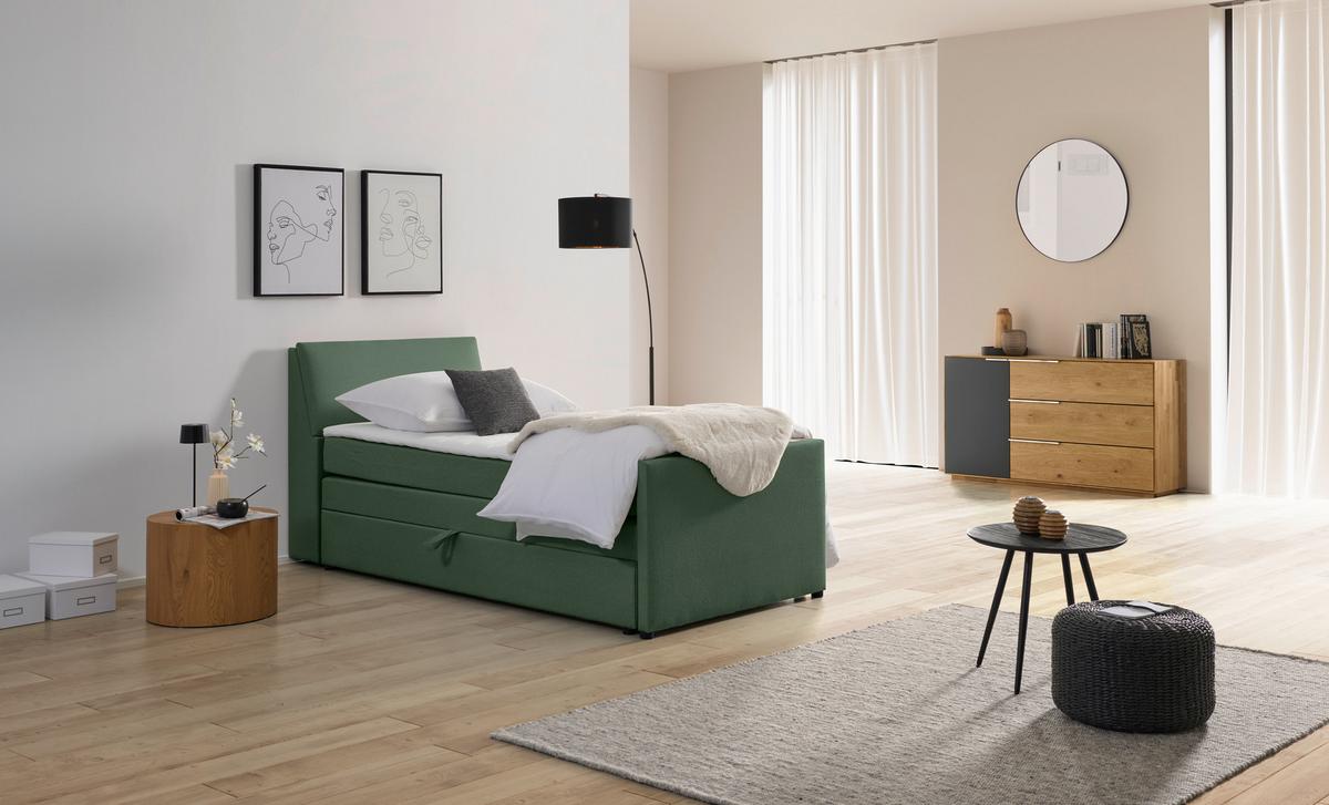 Boxspringbett Mit Bettkasten Nida 100x200 Cm Grün - Schwarz/Grün, MODERN, Holz/Textil (100/200cm) - MID.YOU