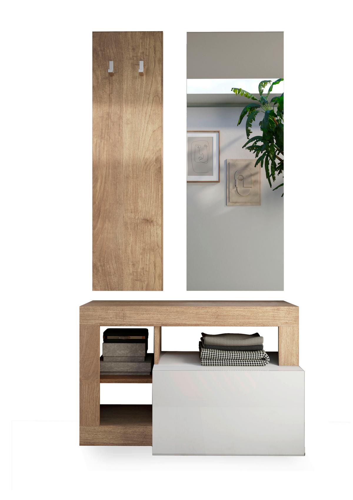Garderobe Hamburg Eichefarben/Weiß B: 91 cm - Eichefarben/Weiß Hochglanz, Basics, Holzwerkstoff (91/178/35cm)