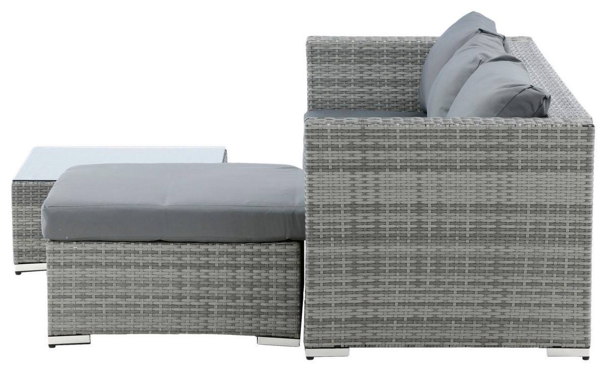 Loungegarnitur 2-Tlg Rotterdam Metall/Kunststoff/Glas +kissen - Grau, KONVENTIONELL, Glas/Kunststoff - Gardenson