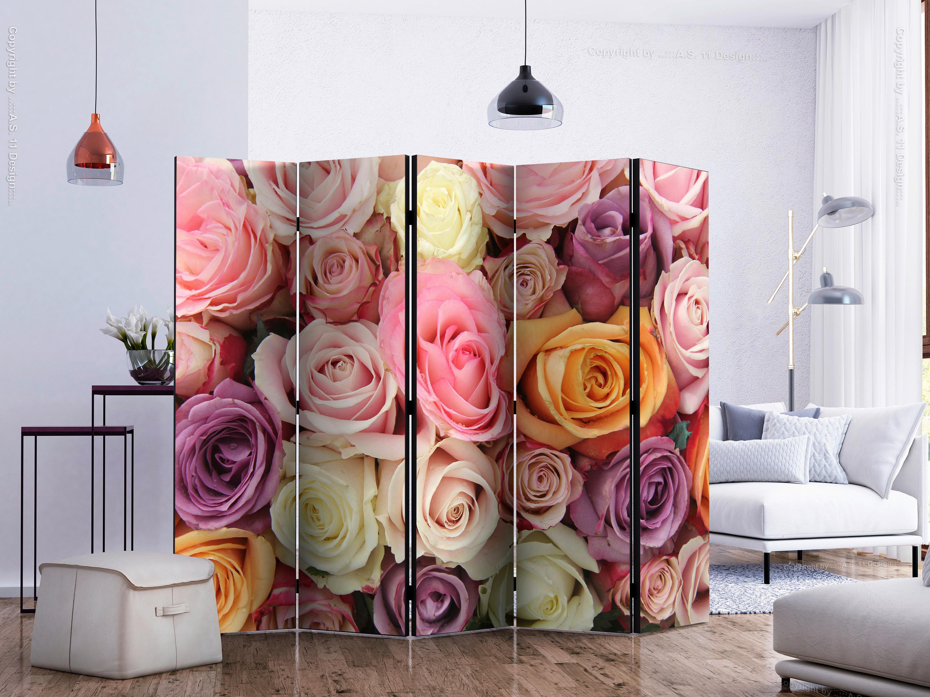 Paravent Violett Hellrosa B: 225 cm - Hellrosa/Violett, Basics, Holz/Textil (225/172/3cm) - artgeist