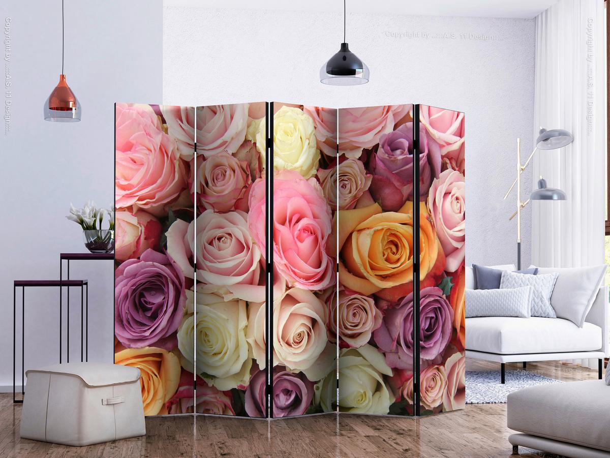 Paravent Violett Hellrosa B: 225 cm - Hellrosa/Violett, Basics, Holz/Textil (225/172/3cm) - artgeist
