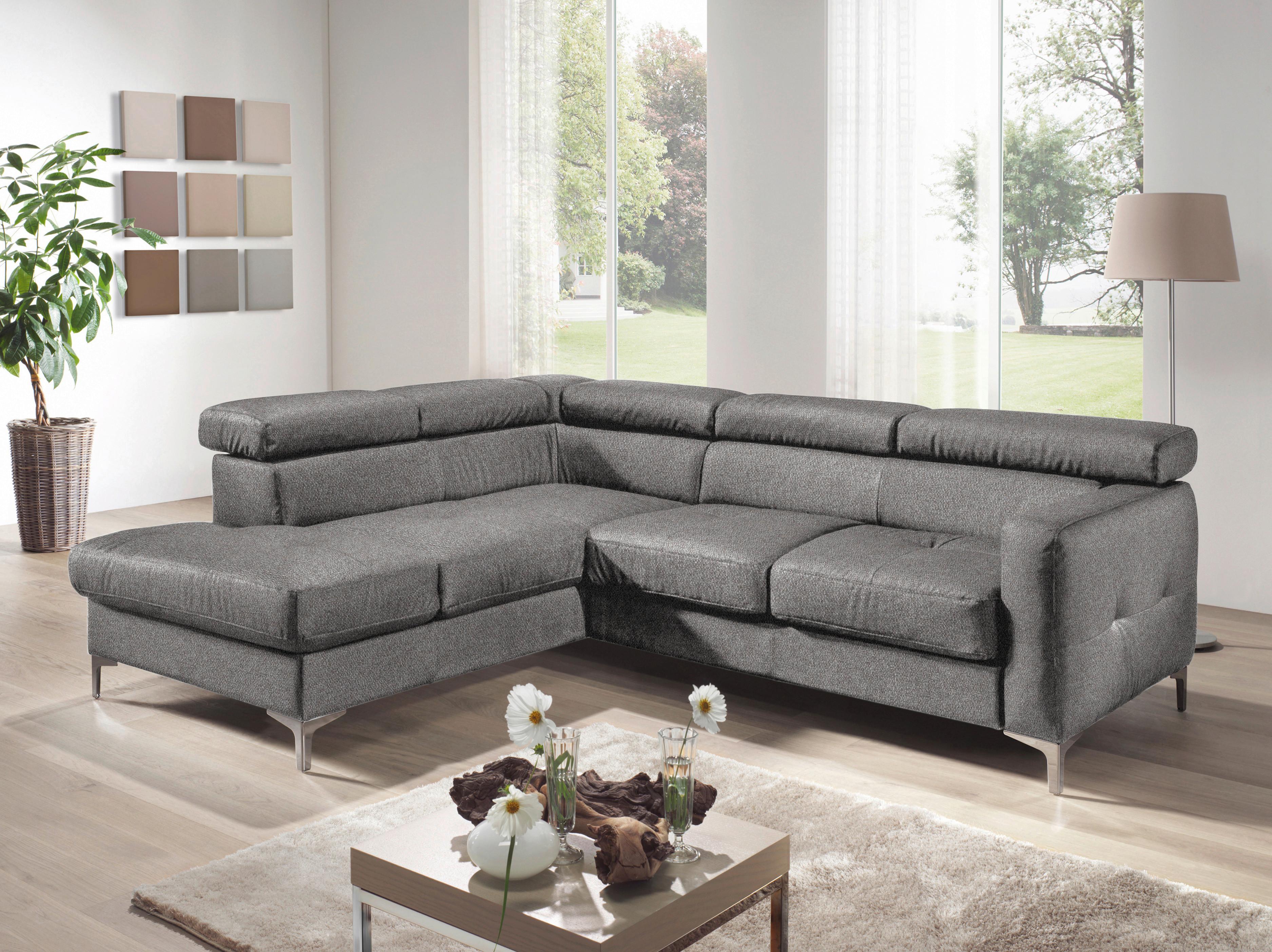 Ecksofa Sammy Graubraun - Chromfarben/Graubraun, Design, Textil (207/242cm) - Livetastic