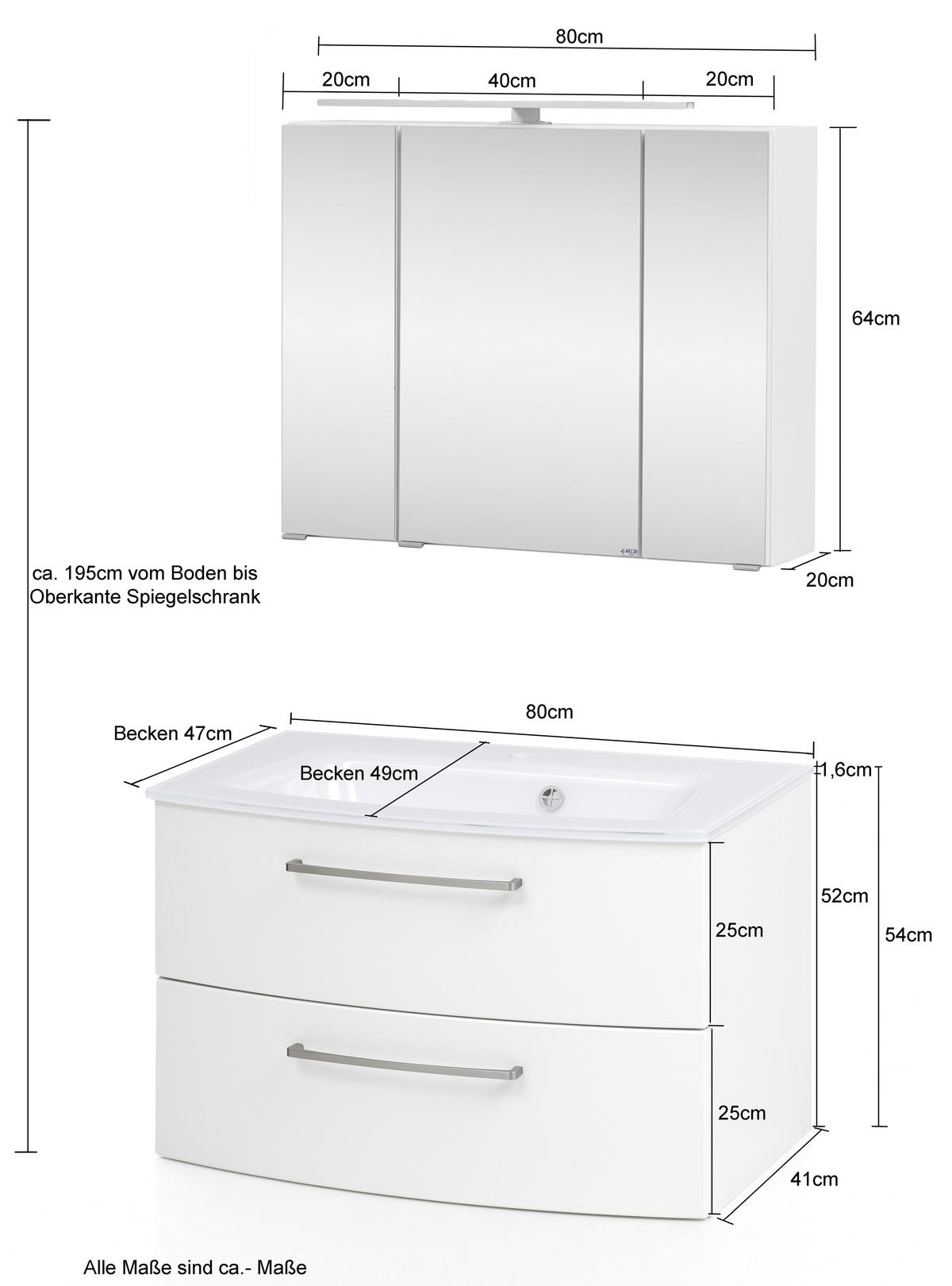 Badmöbel-Set 3-Tlg. inkl. LED Stockholm 80cm Grau - Grau, KONVENTIONELL, Glas/Holzwerkstoff (80cm) - Held