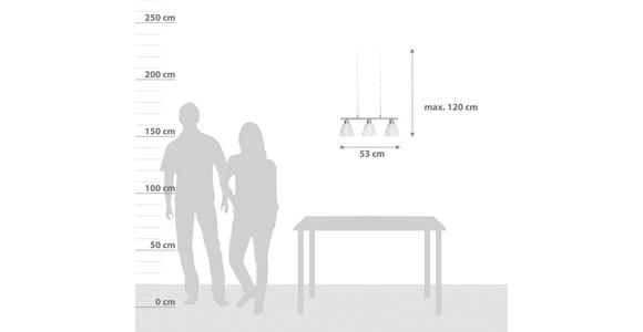 Hängeleuchte Renate H: 120 cm 3-Flammig mit Alabasterglas - Nickelfarben, KONVENTIONELL, Glas/Metall (53cm) - Ondega