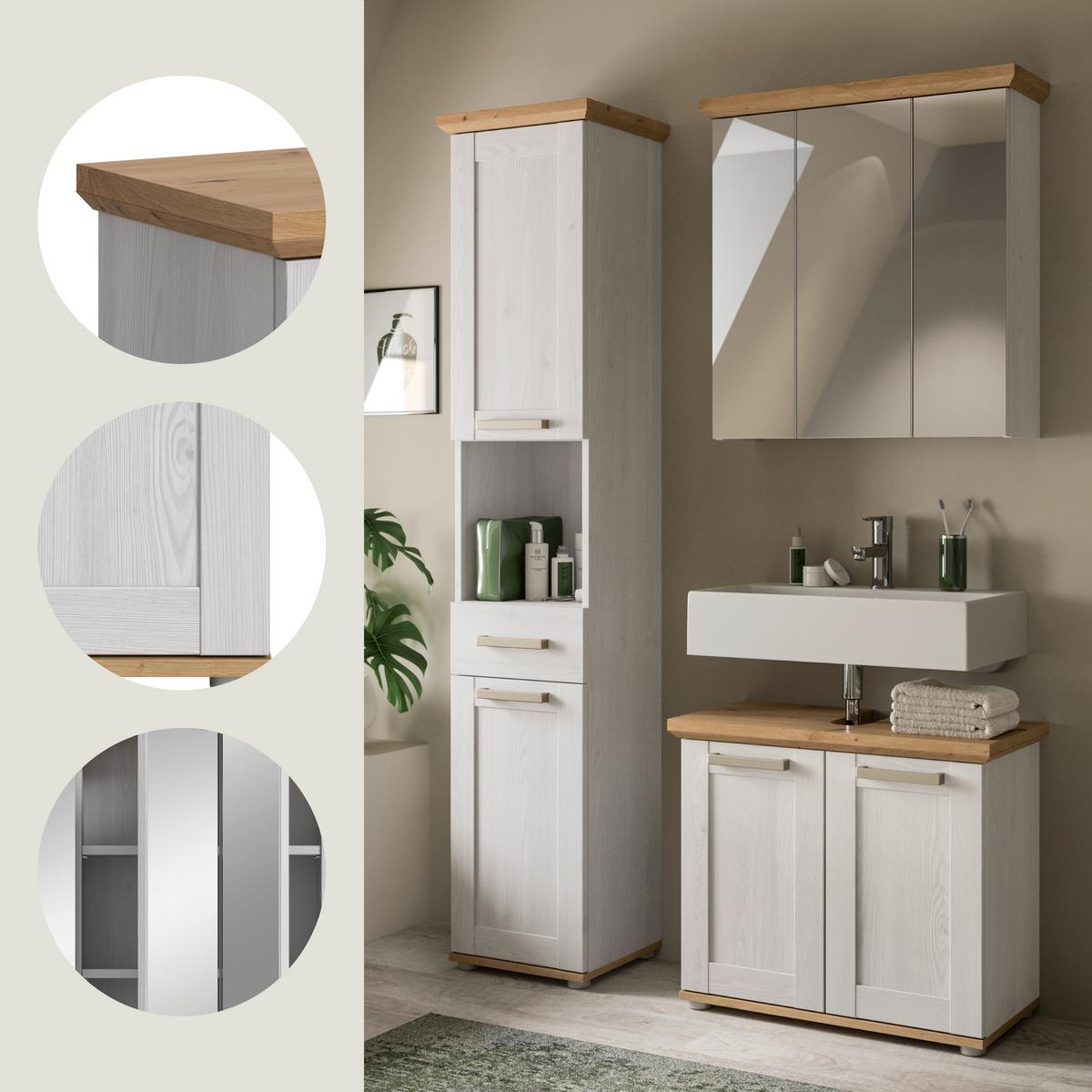 Badezimmer Verona Lärchefarben/Eiche D. B: 108cm - Silberfarben/Lärchefarben, Trend, Glas/Holzwerkstoff (108cm) - MID.YOU