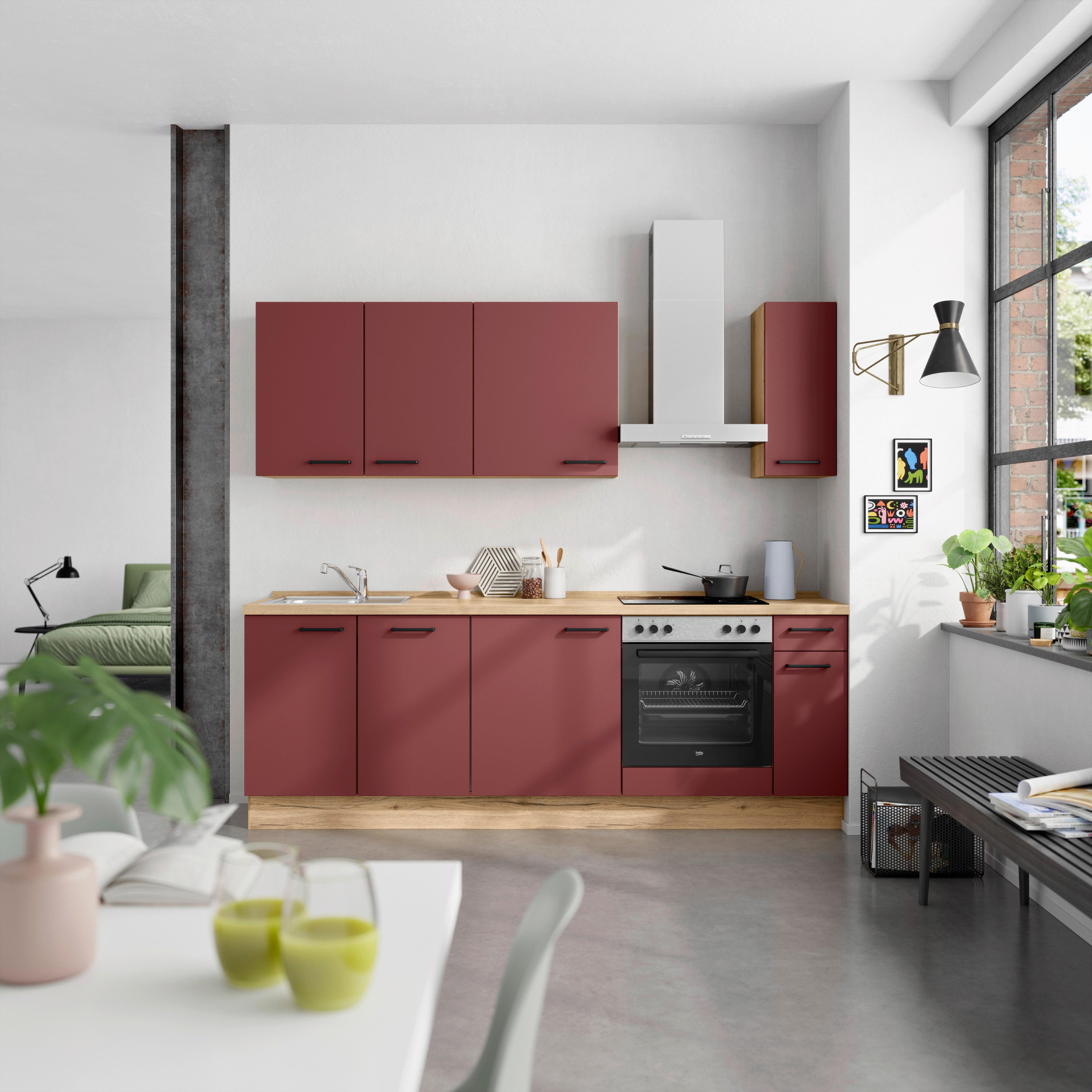 Küchenleerblock Easytouch Low-Line, L9 Rechts - Eichefarben/Rot, MODERN, Holzwerkstoff (240cm) - Nobilia