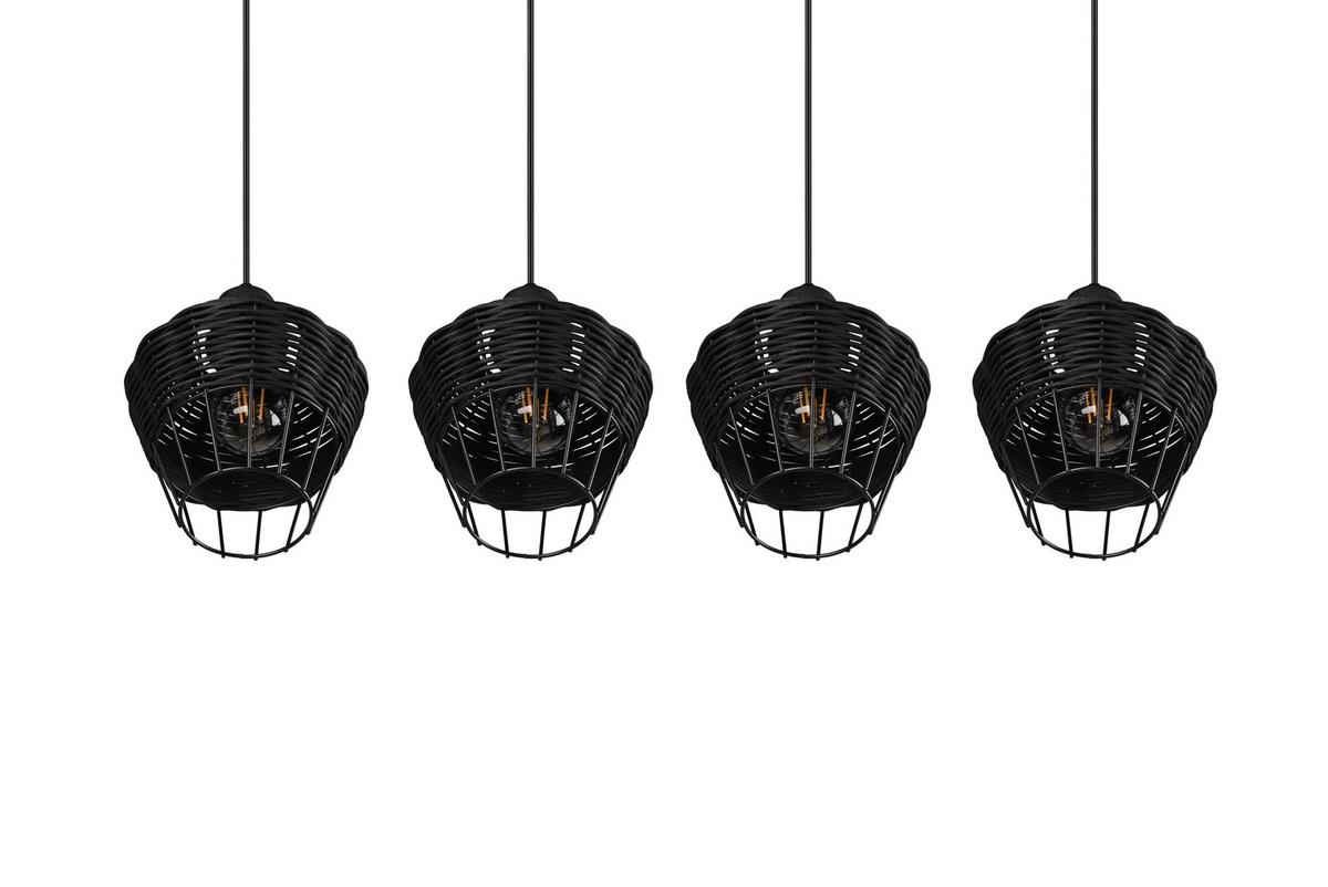 Hängeleuchte Borka H: 150 Cm 4-Flammig - Schwarz, ROMANTIK / LANDHAUS, Holz/Metall (95/150/17,5cm)