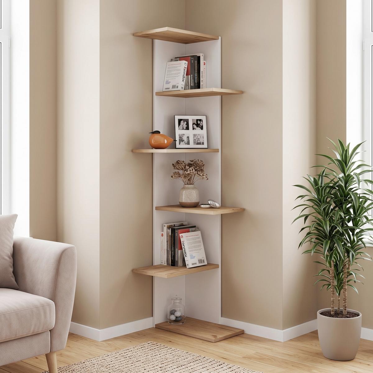 Eckregal Balos Weiß, Eiche Dekor B: 37 cm - Honigeiche/Weiß, LIFESTYLE, Holzwerkstoff (37/140/37cm) - MID.YOU