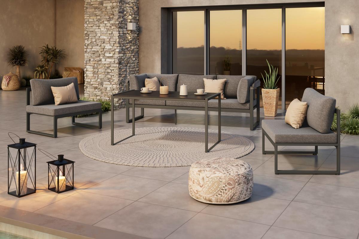 Lounge Garnitúra Lagos - antracit/szürke, Modern, textil/fa - Beldano