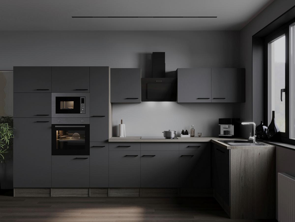 Eckküche Oliver Grau, Eiche Dekor S: 370x172cm - Eichefarben/Grau, Design, Holzwerkstoff (370/172cm) - Respekta