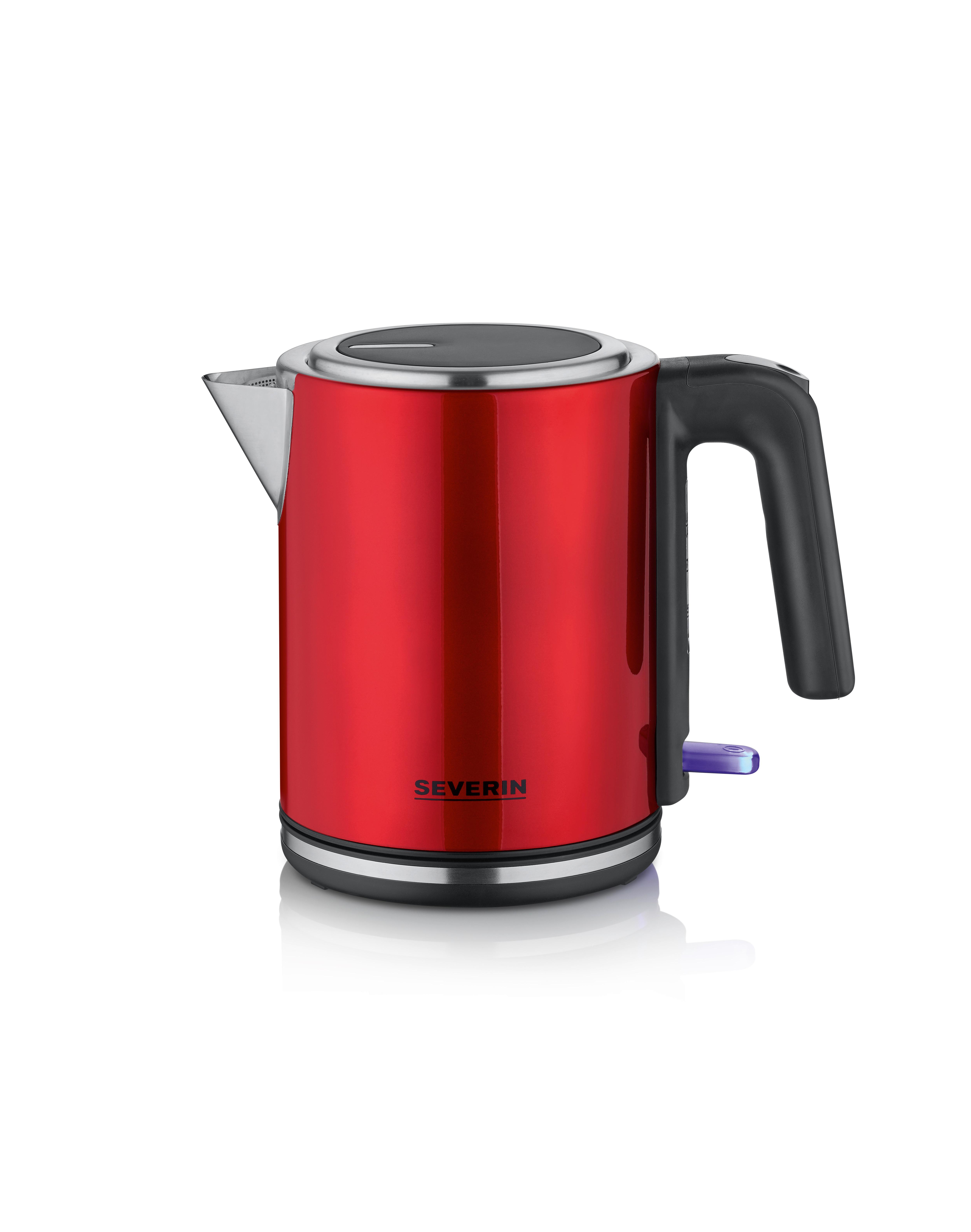 Wasserkocher Rot, 2400w, 1 Liter - Edelstahlfarben/Rot, MODERN, Kunststoff/Metall (14/19.8/22.5cm) - Severin