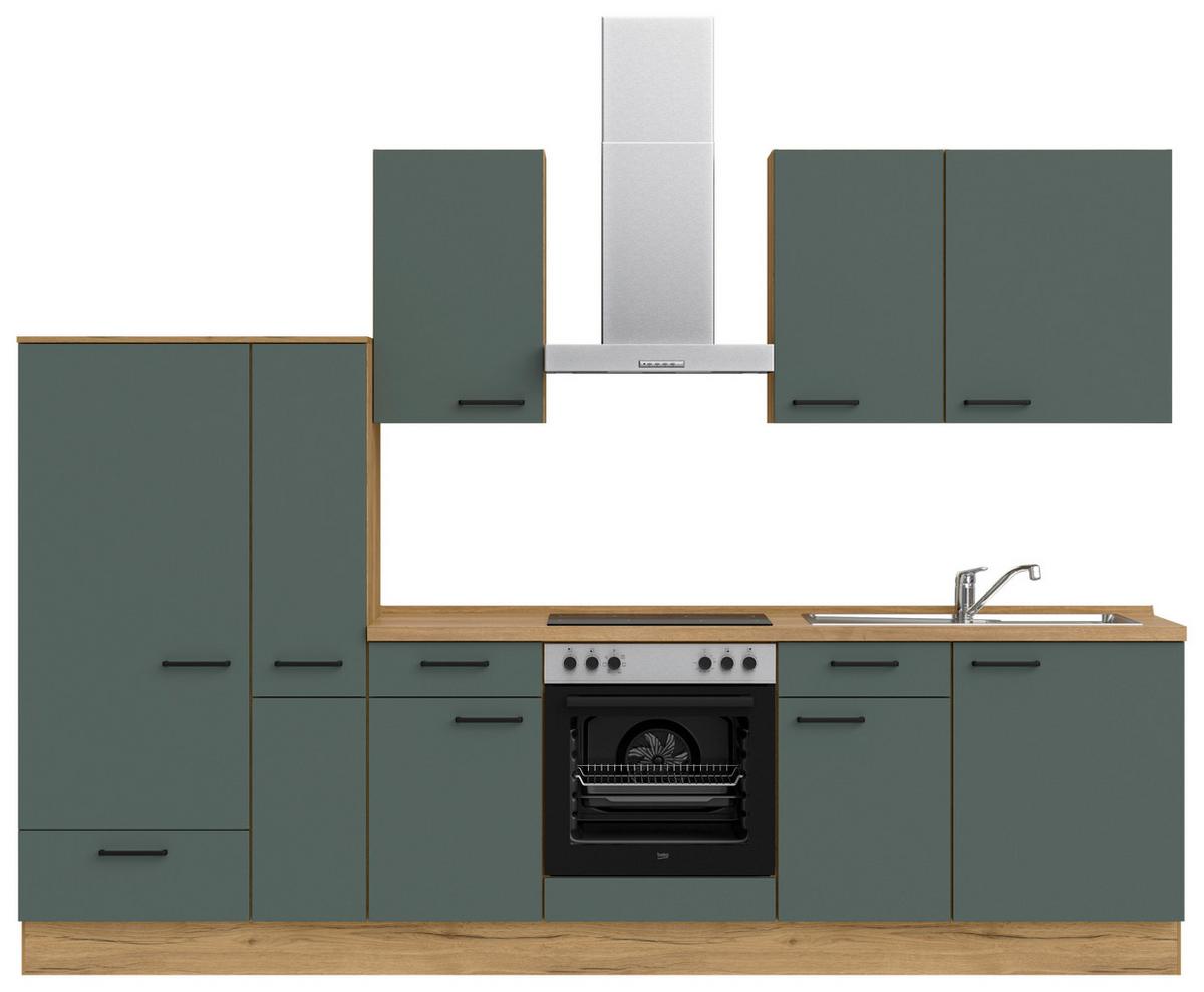Küchenleerblock Easytouch Low-Line, L7 Links - Dunkelgrün/Eichefarben, MODERN, Holzwerkstoff (300cm) - Nobilia