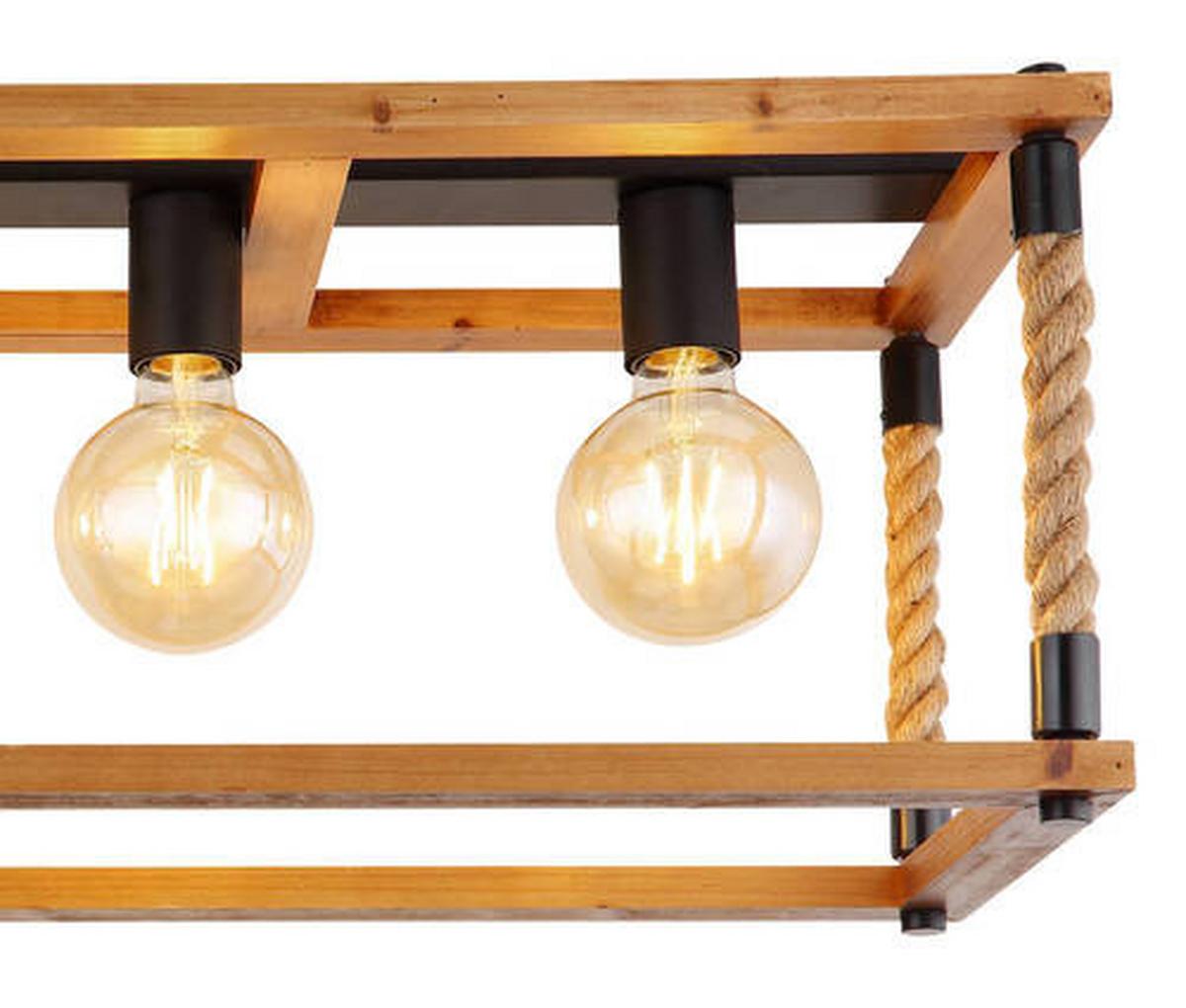 Deckenleuchte 15691-4d - Schwarz/Braun, Natur, Naturmaterialien/Holz (80/25/31cm) - Globo