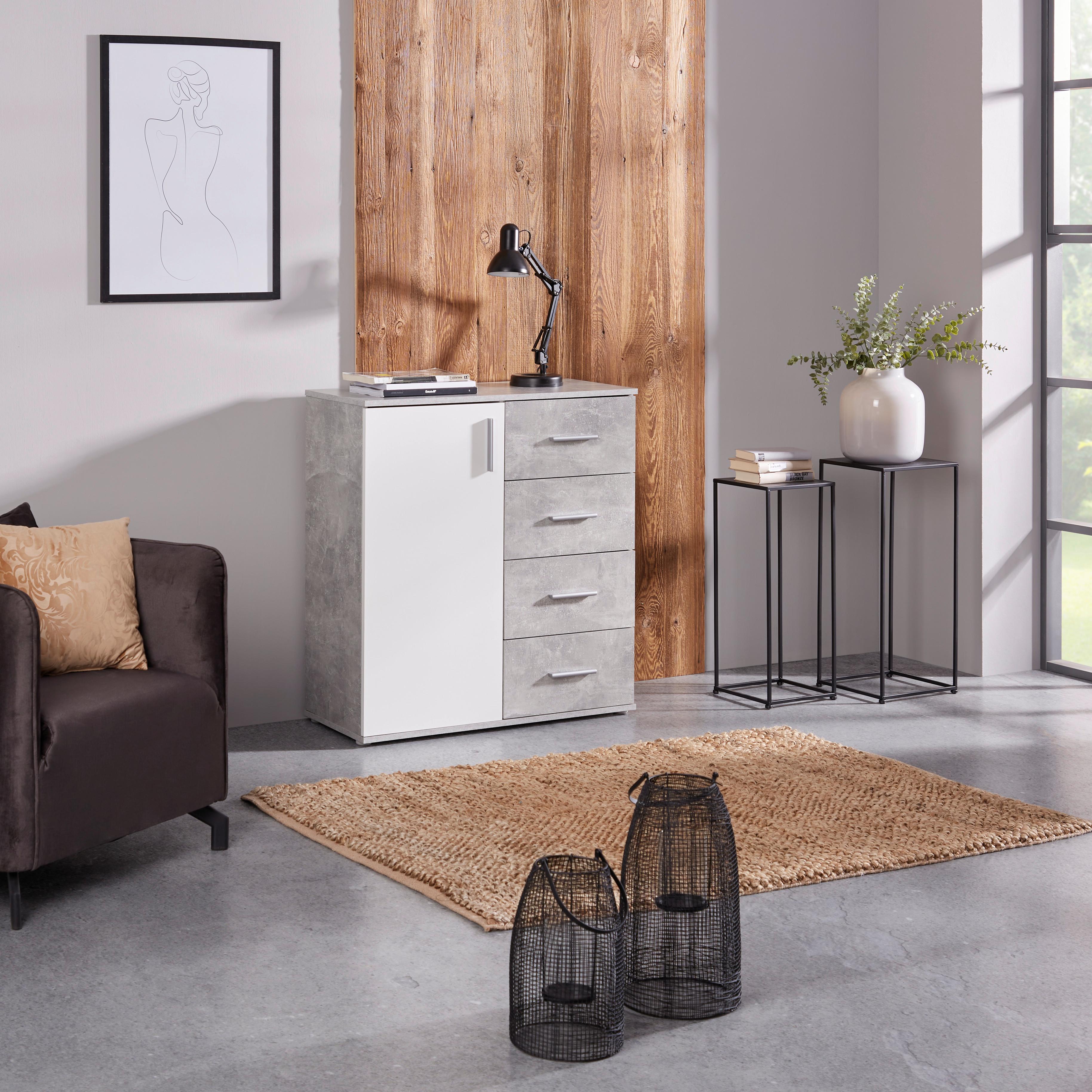 Komód Ina 88/95 Cm - világosszürke/fehér, Modern, faalapú anyag (88,2/94,8/38,3cm)