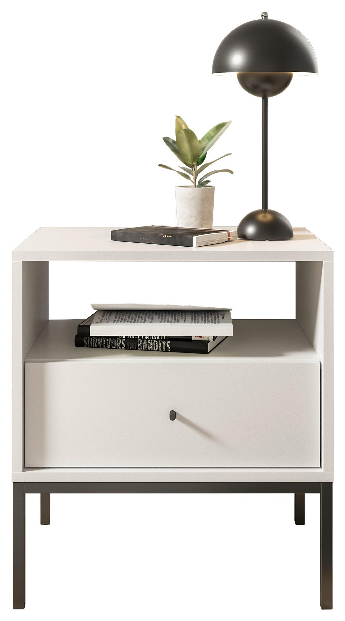 Nachkästchen Weiß H: 56 cm Ines - Schwarz/Weiß, MODERN, Holzwerkstoff (54/56/39cm) - MID.YOU