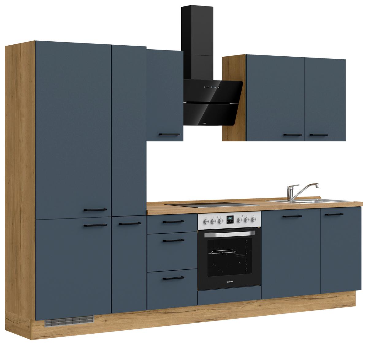 Küchenleerblock Easytouch High-Line, H7 Links - Blau/Eichefarben, MODERN, Holzwerkstoff (300cm) - Nobilia