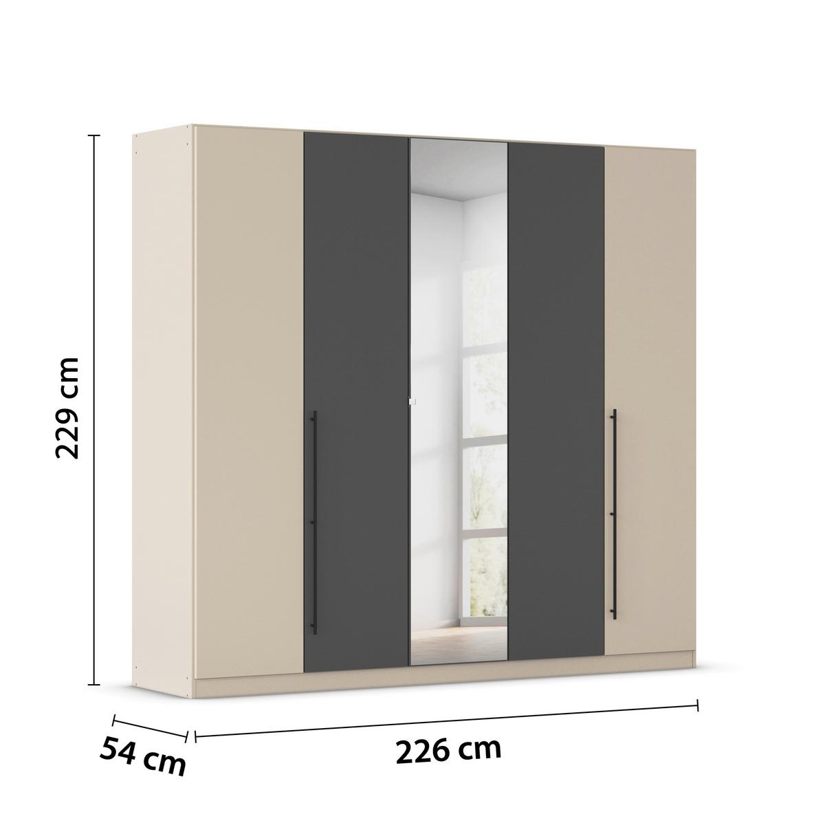 Kleiderschrank Safari mit Spiegel B: 226 cm - Champagner/Grau, KONVENTIONELL, Holzwerkstoff (226/229/54cm)