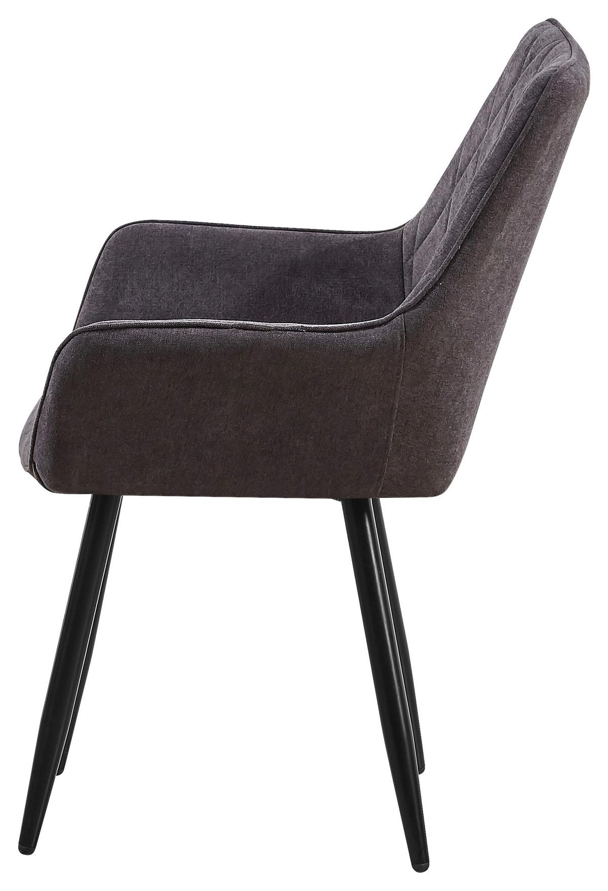 Armlehnstuhl Parker Dunkelgrau Gepolstert, Vintagelook - Dunkelgrau/Schwarz, MODERN, Textil/Metall (58/87/64cm) - MID.YOU