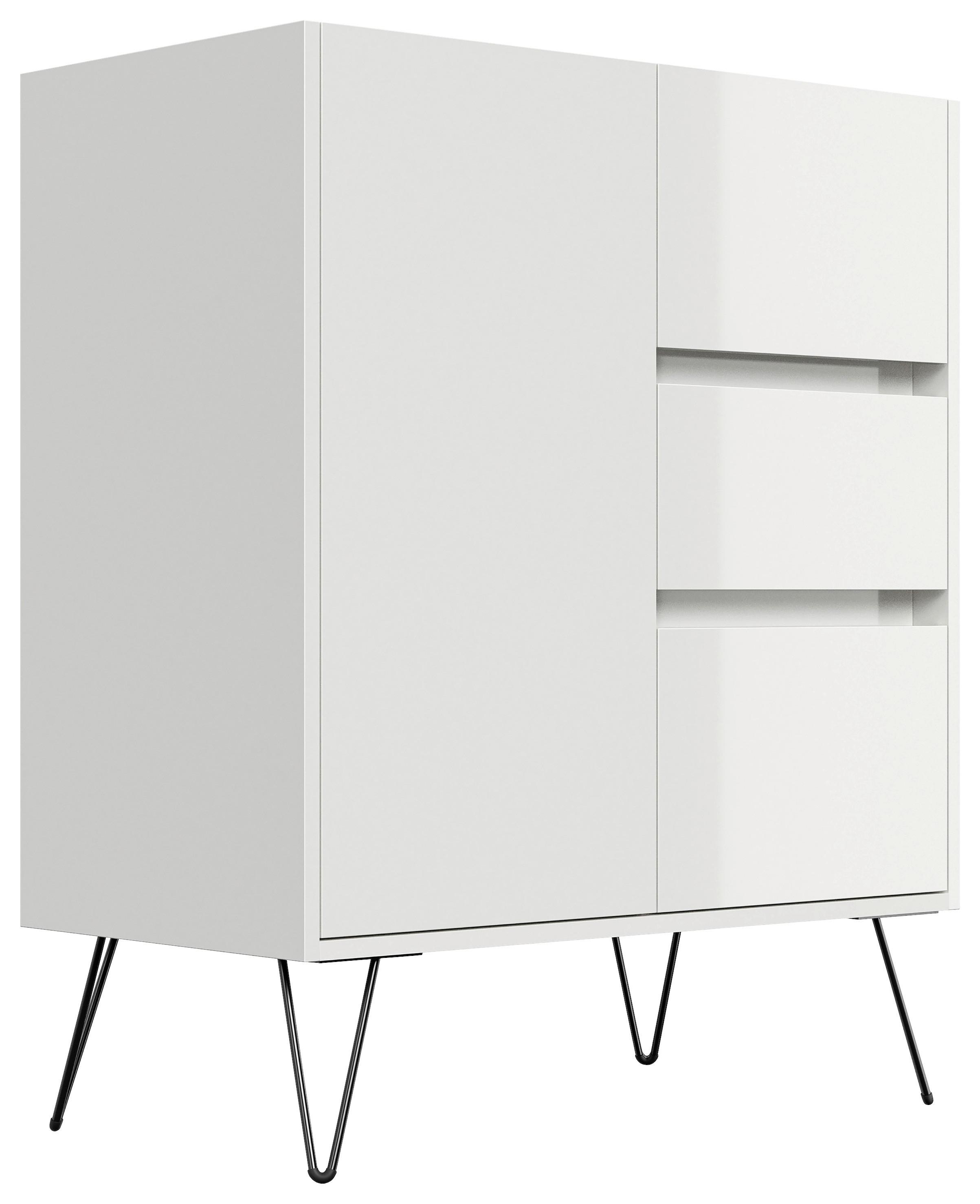 Sideboard Posseik Industrial Eichefarben/weiß B: 76 Cm - Weiß Hochglanz/Eichefarben, Design, Holzwerkstoff (76/93,6/42cm) - P & B