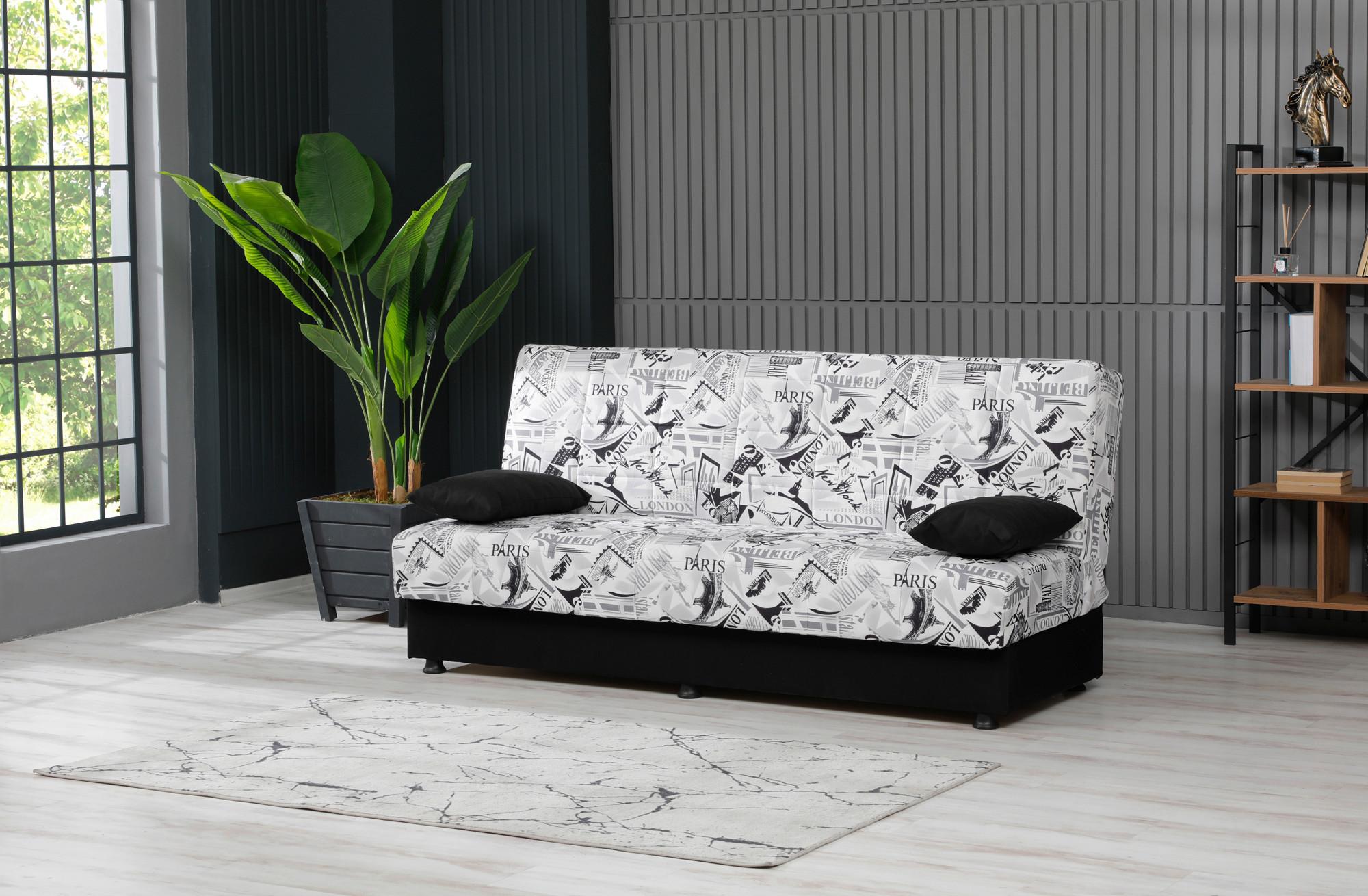 3-Sitzer-Sofa Chicago Mit Schlaffunktion Schwarz/Weiß - Chromfarben/Schwarz, Design, Kunststoff/Textil (190/87/87cm) - Livetastic