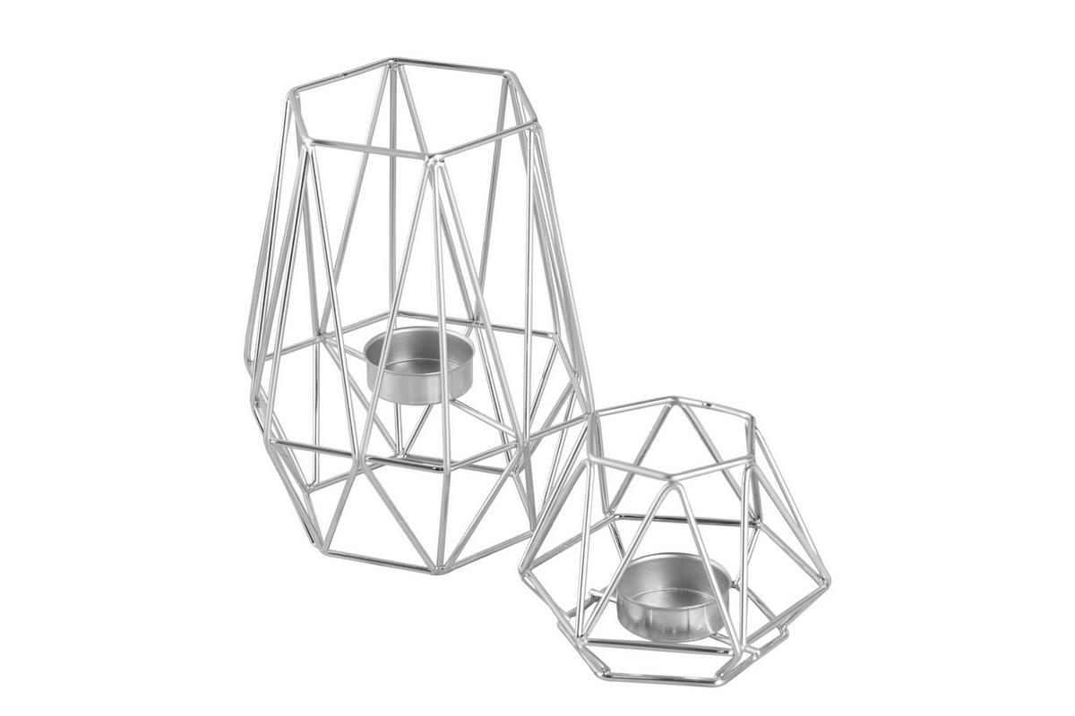 Teelichhalter-set Eisen Silberfarben, 2 Größen - Silberfarben, Basics, Metall (9,5/8/17/8,3cm) - Echtwerk