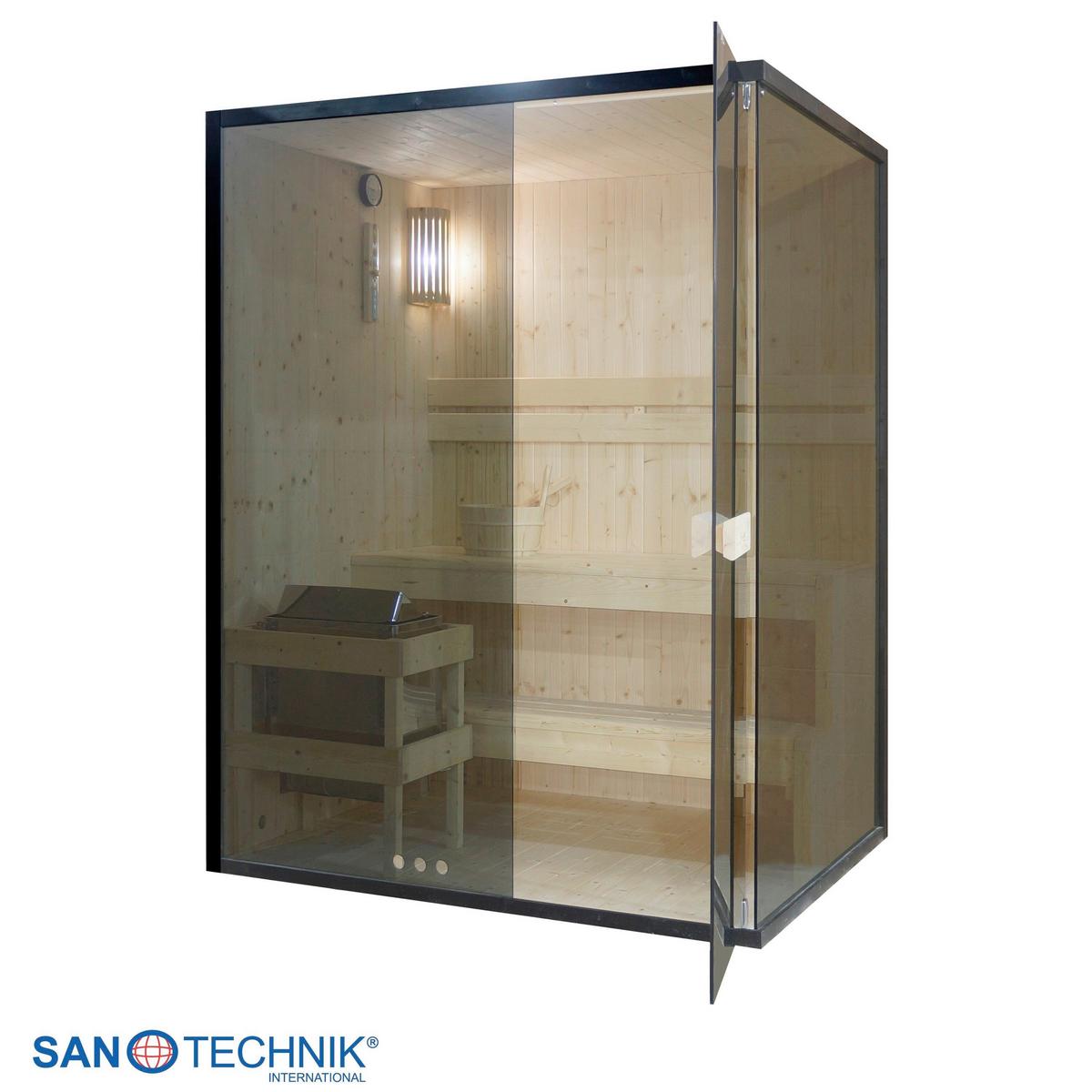 Sauna FALUN L geeignet für 2-3 Personen - Fichtefarben, Basics, Glas/Holz (150/120/200cm) - Sanotechnik